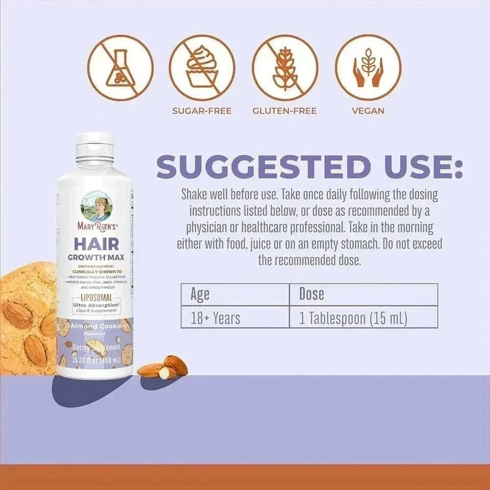 1 Bottle Mary New Ruth’s Women’s Hair Growth MAX Lipsomal With Lustriva