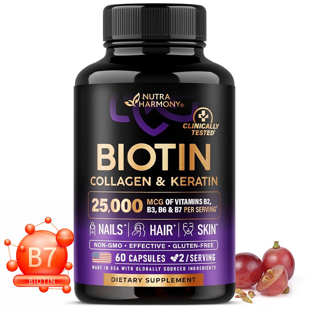 Biotin with Collagen & Keratin 60 Capsules – Promotes Hair Growth, Radiant Skin