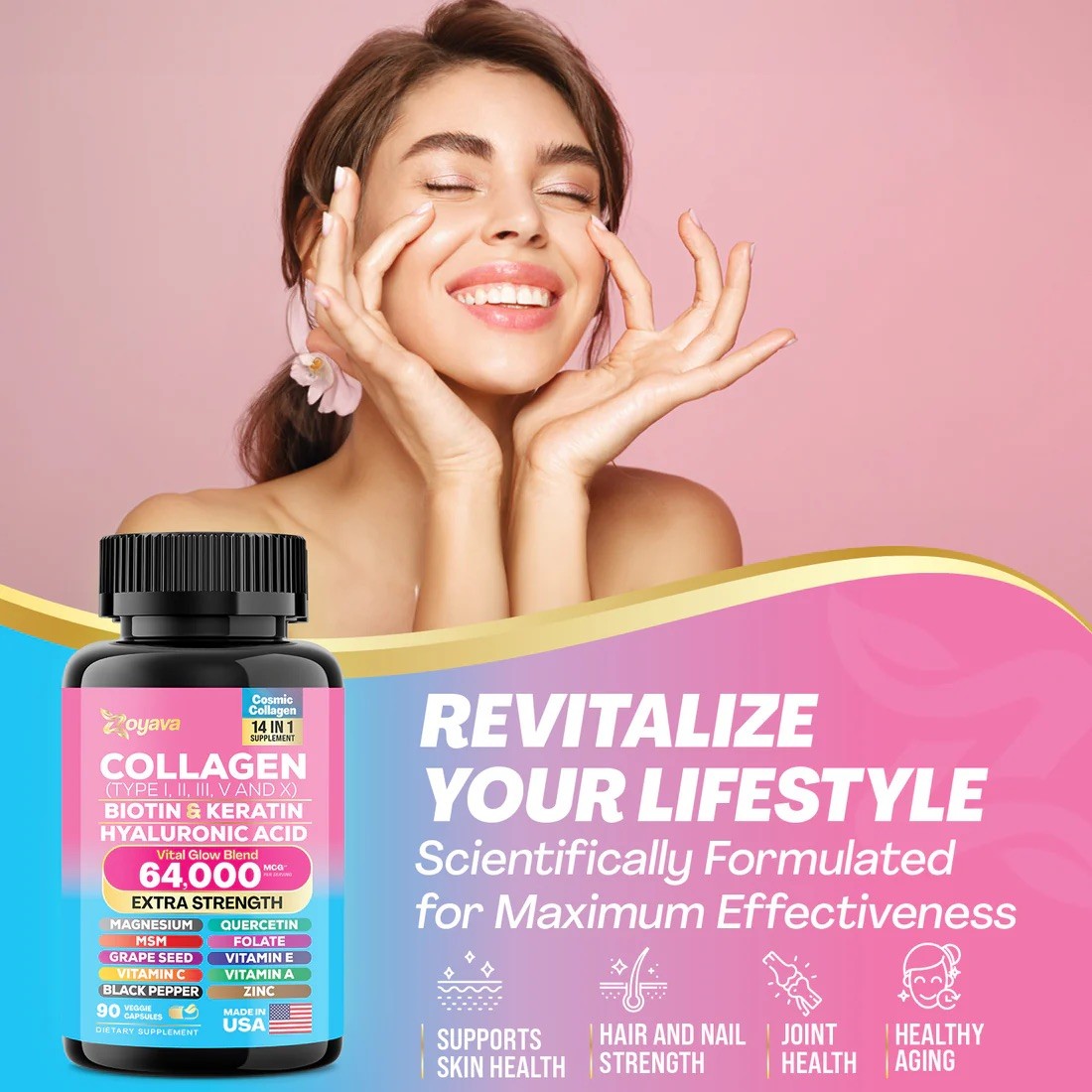 Zoyava Collagen Pills Peptides Types I, II, III, V & X – NEW ~ SHIPS FROM USA