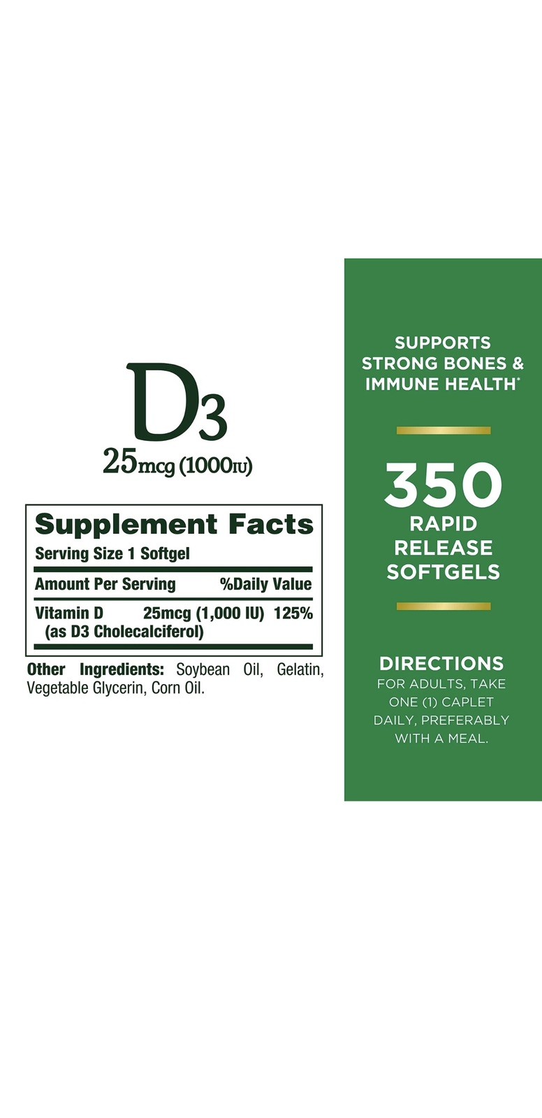 Nature’s Bounty Vitamin D3 1000 Iu 350 Softgels Immune Support Bone Health