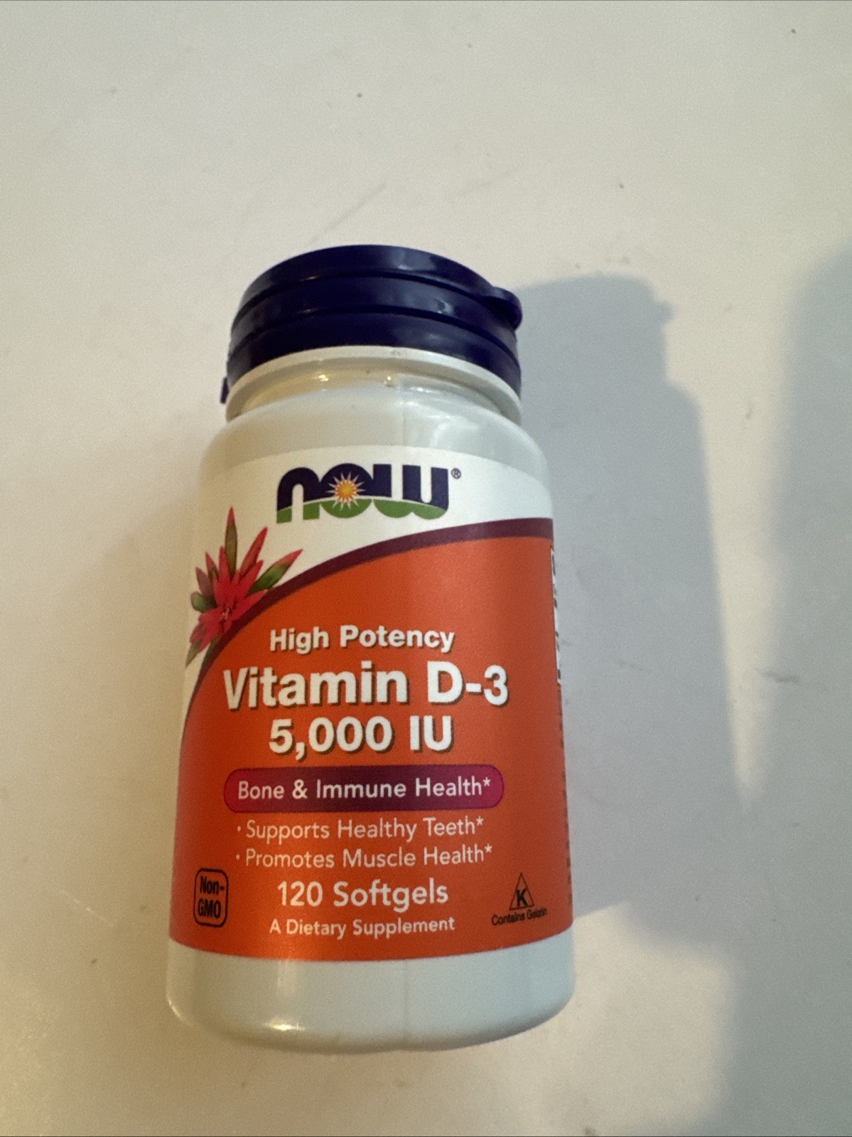 NOW Foods High Potency Vitamin D3 5000 IU, 120 Softgels Exp 02/2028