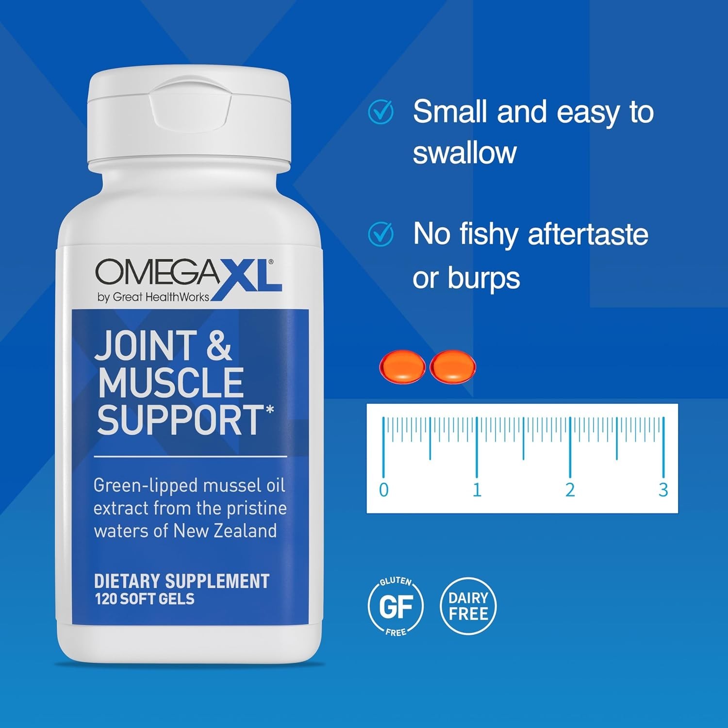 OmegaXL Joint Support Supplement Green Lipped Mussel Oil Softgels 120 Count