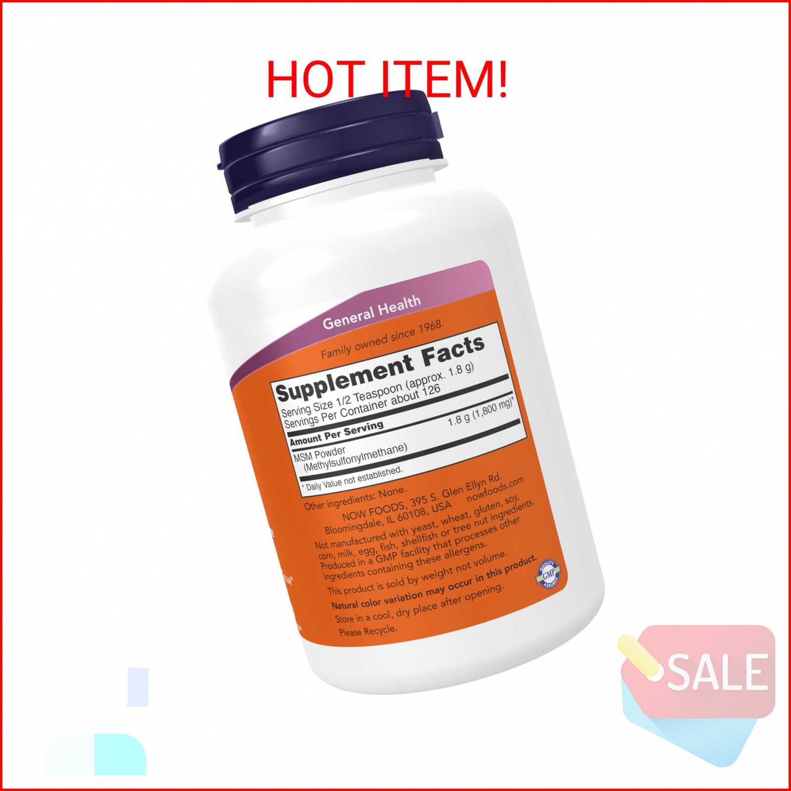 NOW Foods Supplements, MSM (Methylsulfonylmethane) Powder, Supports Healthy Cart