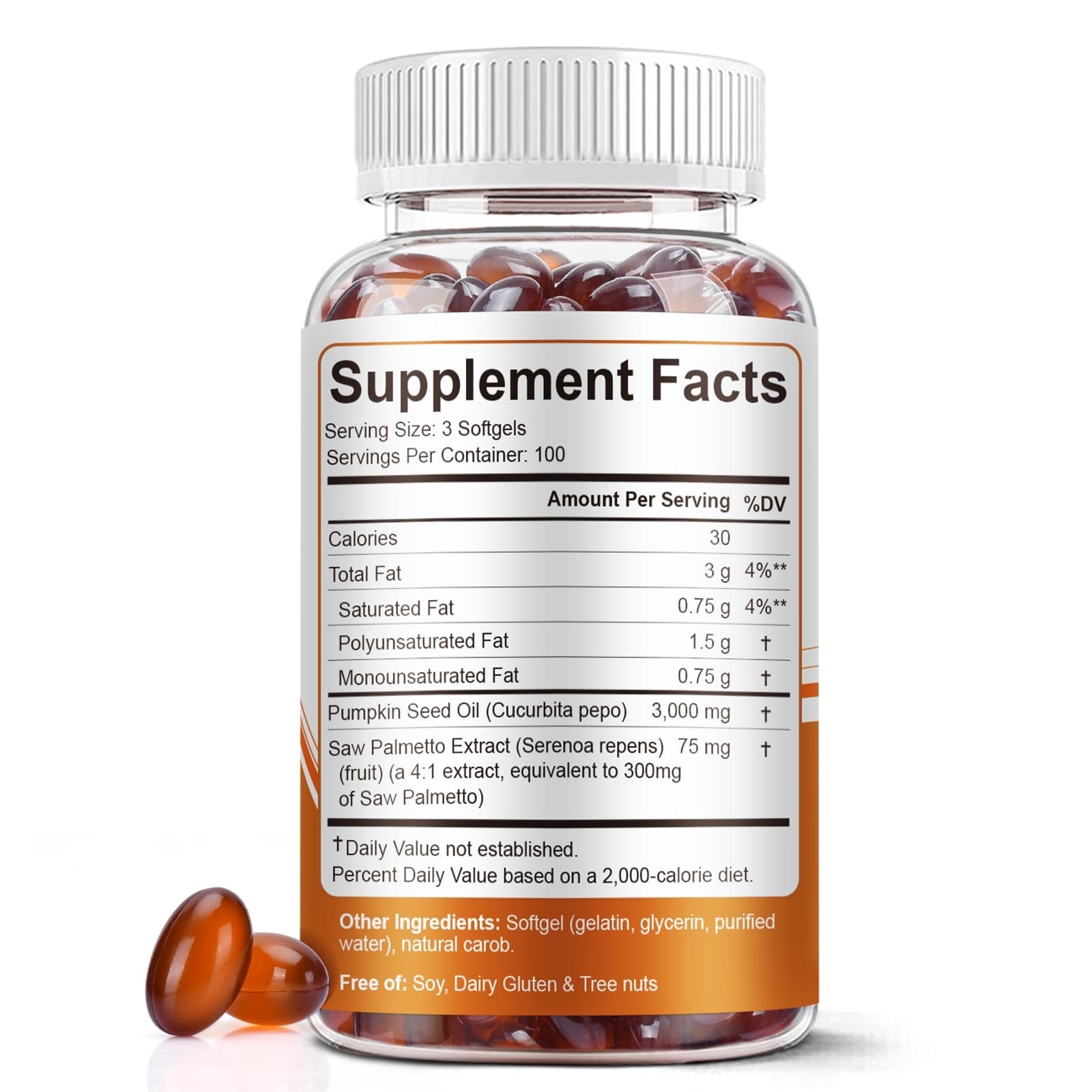 Pumpkin Seed Oil & Saw Palmetto Softgels 3000mg – 300 Cold Pressed Capsules for