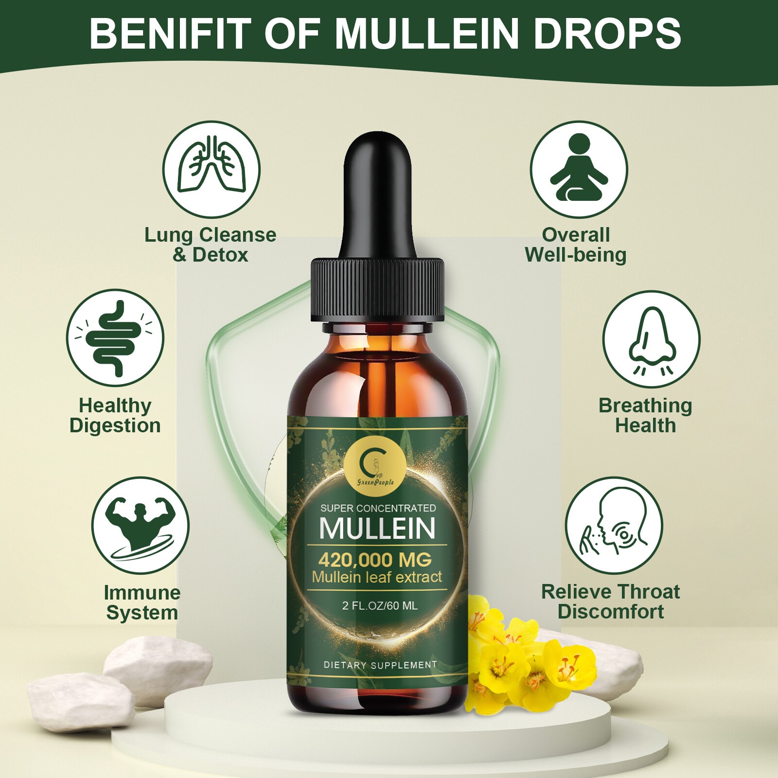 Natural Mullein Leaf Extract Extra Strength Respiratory Health Immune Support