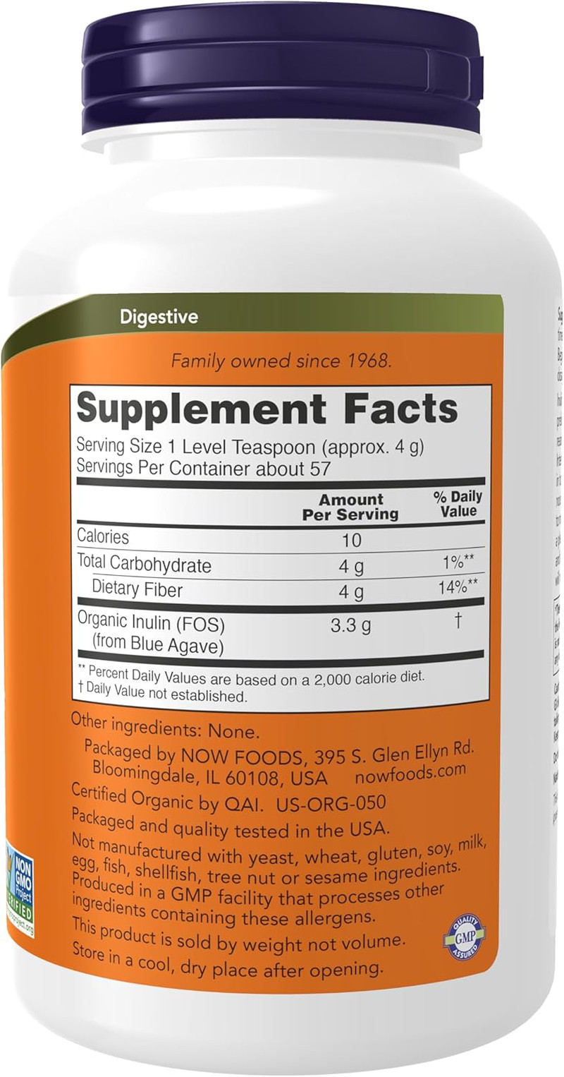 Supplements, Inulin Prebiotic Pure Powder, Certified Organic, Non-Gmo Project V