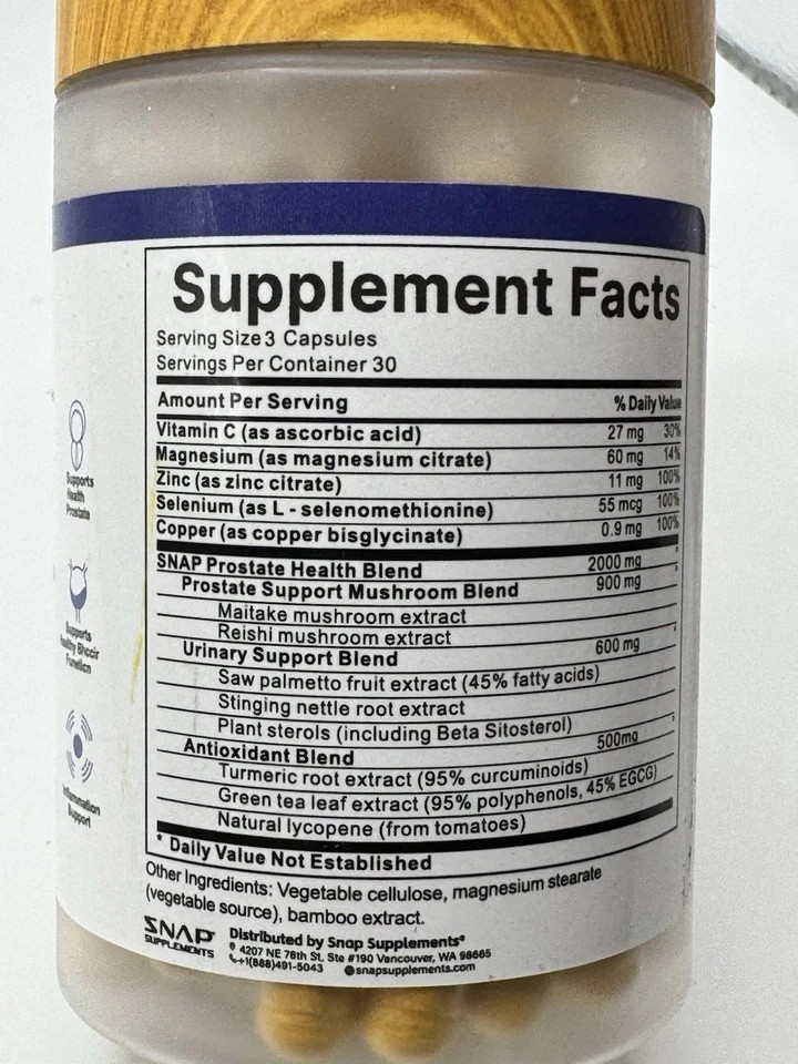 SNAP Prostate Health 90 Capsules | Mushroom + Saw Palmetto + 10 Herbs & Vitamins
