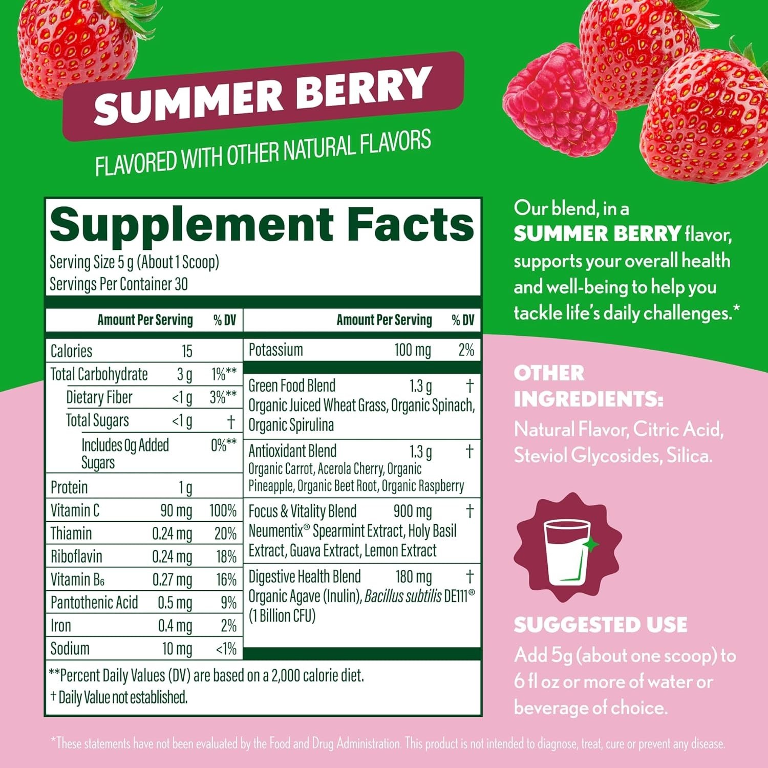 Amazing Grass Sweet Greens and Superfoods Powder – Summer Berry Flavor – 5.29 oz