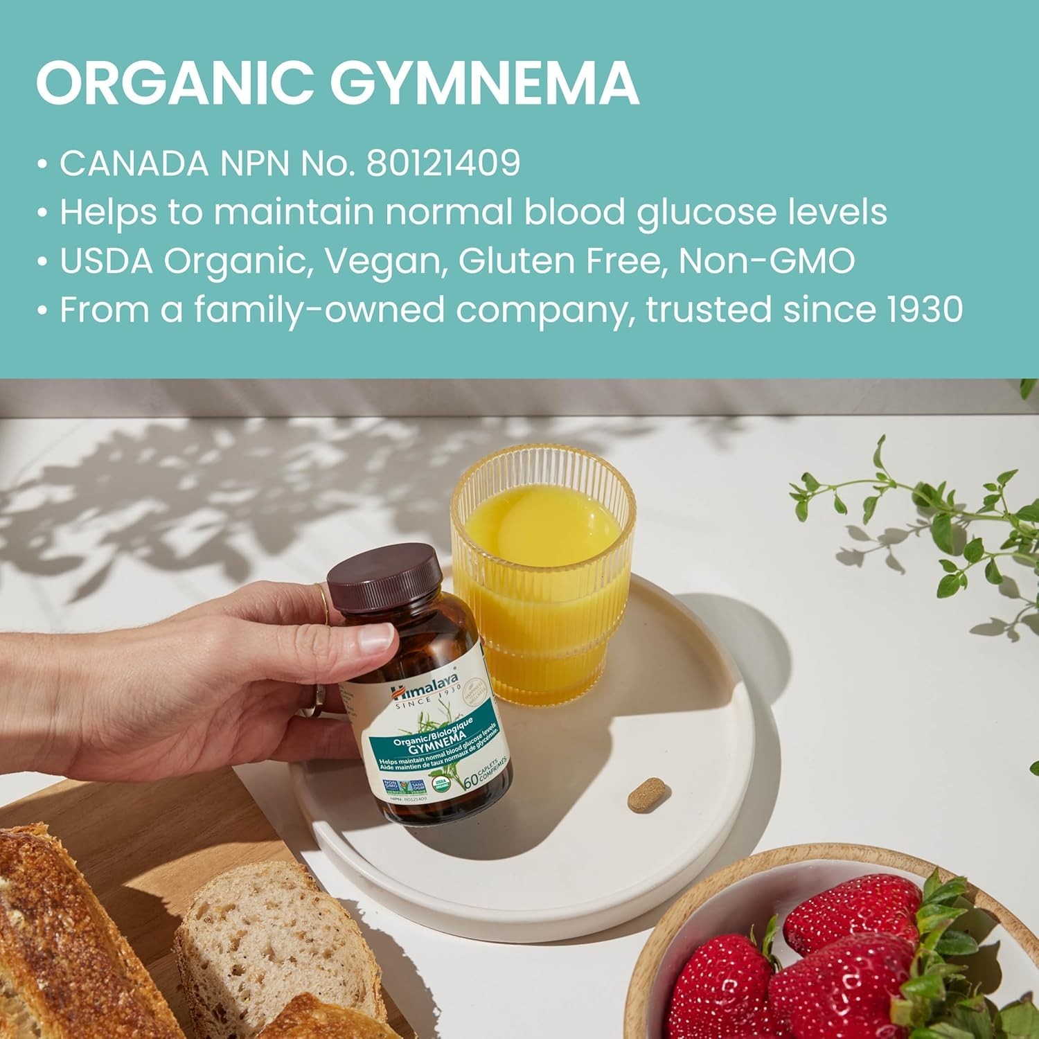 Himalaya Organic Gymnema USDA Certified Organic 60 Caplets Each (Pack of 3)