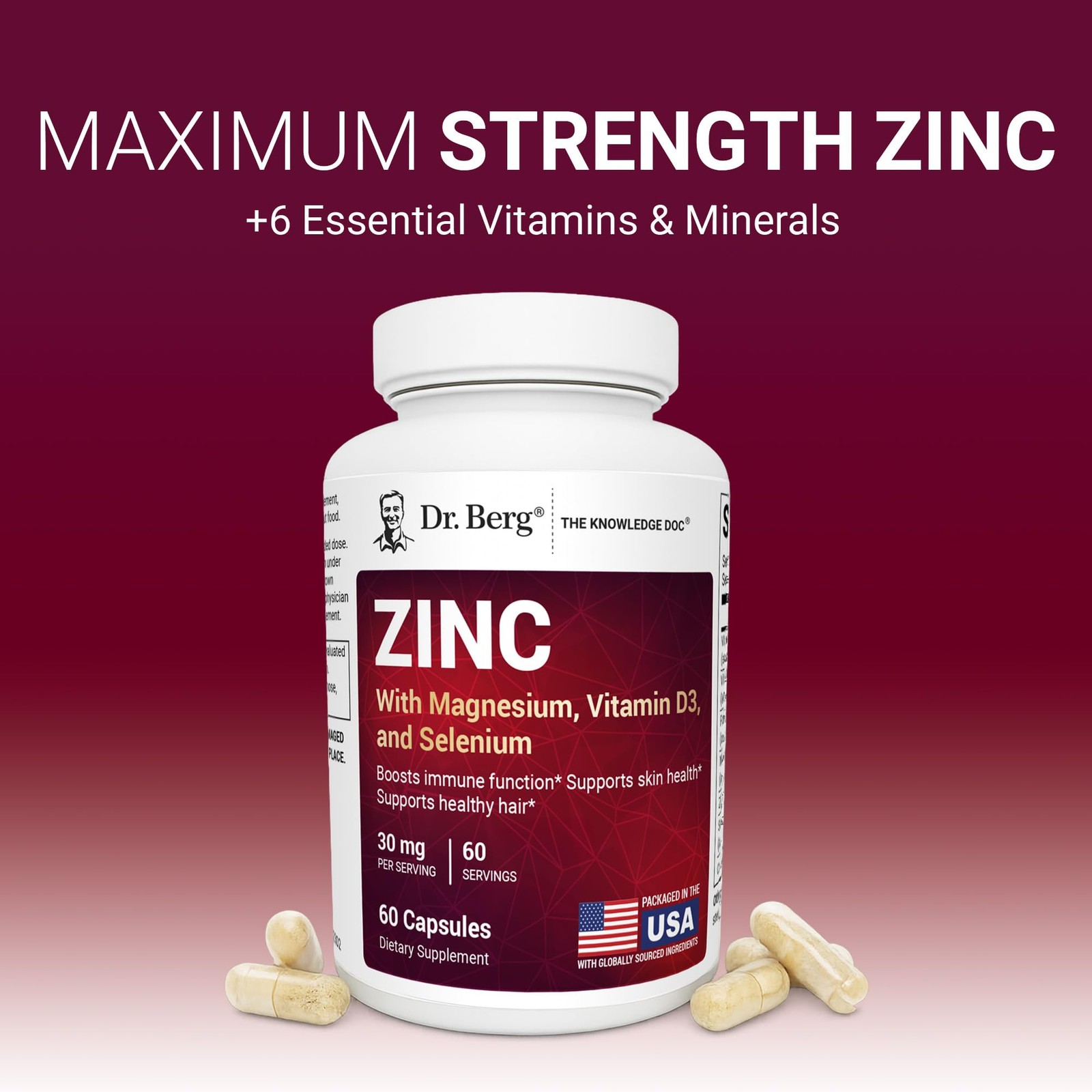 Dr. Berg Zinc 30 mg 60 Capsules – High Potency 7in1 Immune Support Formula – …