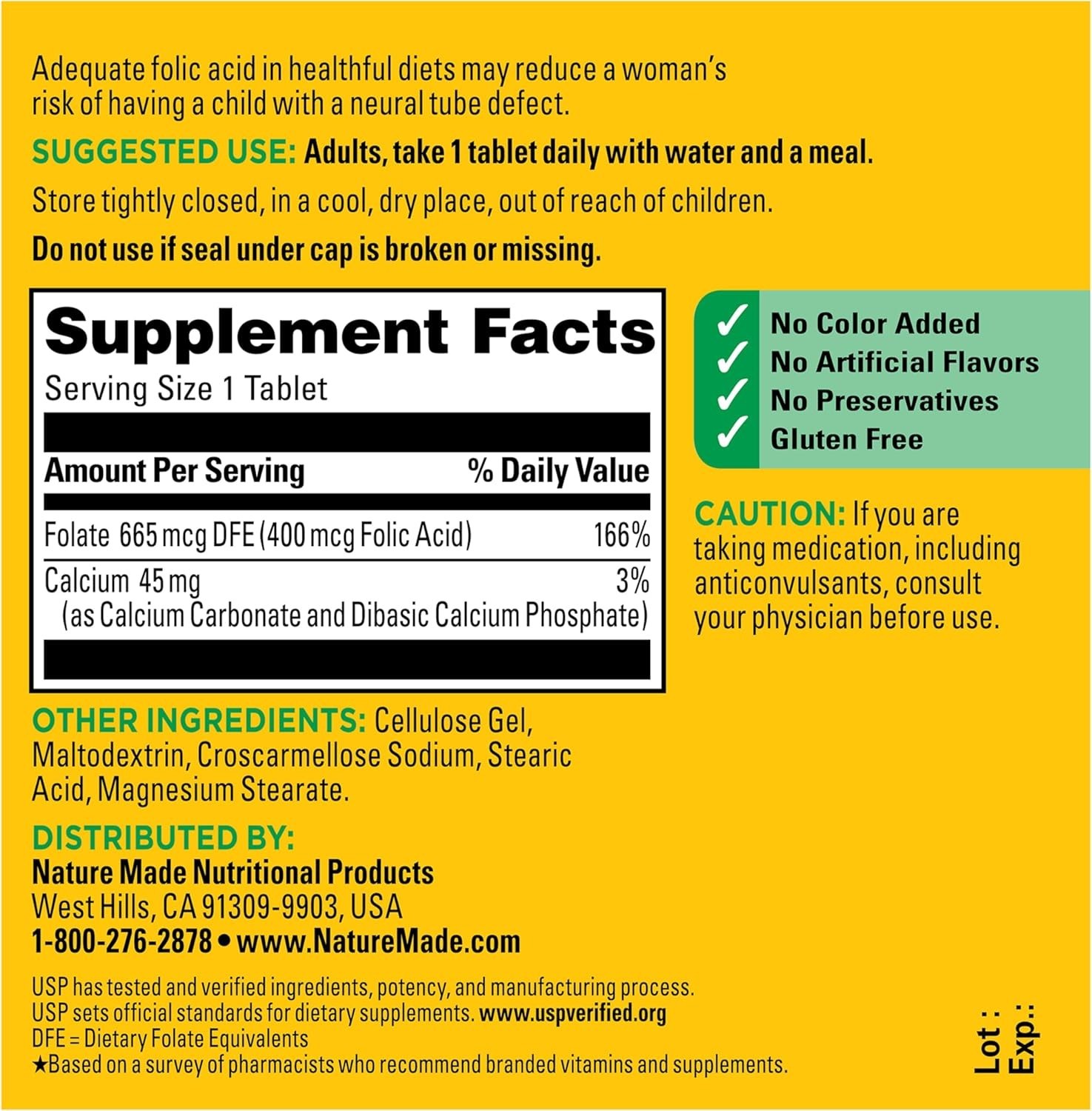 Nature Made Folic Acid 400mcg (665 mcg DFE), Folic Acid Supplements for Women &