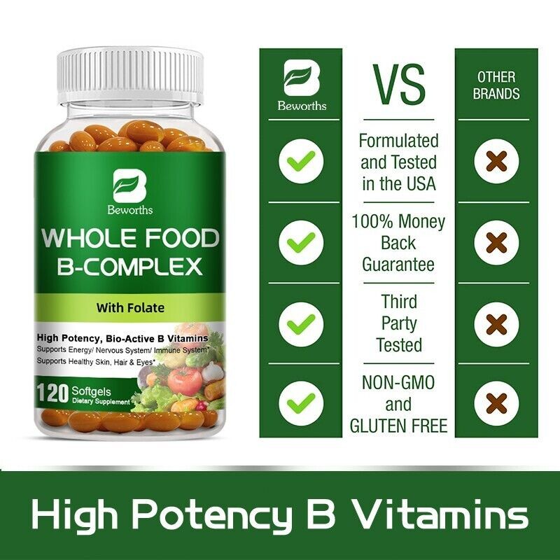 Vitamin B Complex 120 Capsules ,&Vitamin C B2,,B6,B12, Immune Support Pills