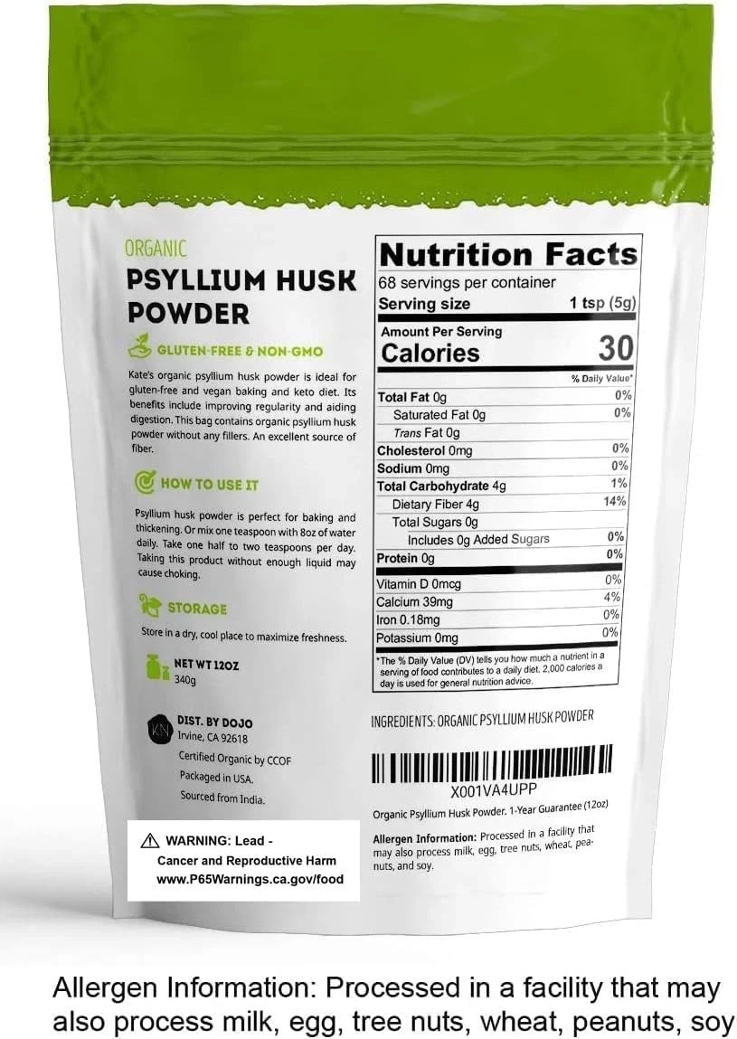 Kate Naturals Psyllium Husk Powder 12oz Organic