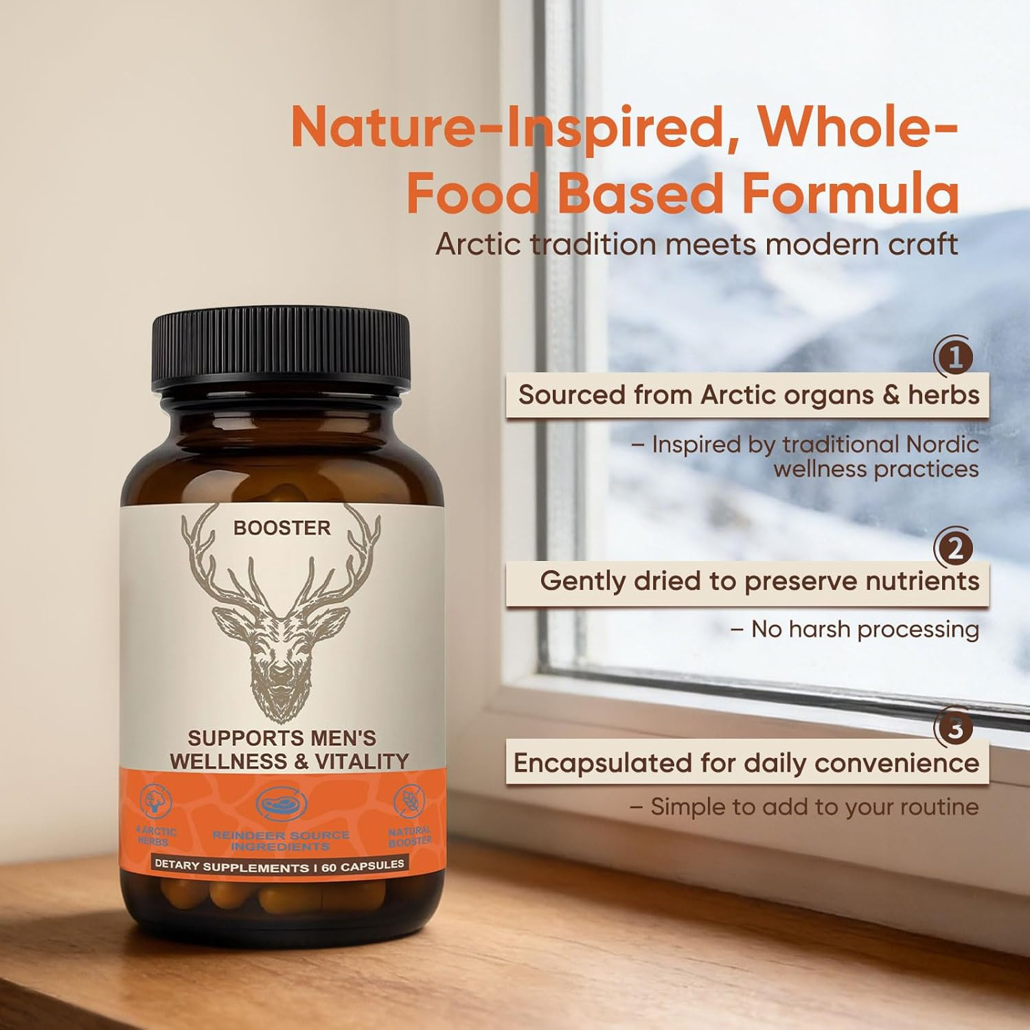 3X Men’S Vitality Supplement–Arctic & Herbal Nutrient Reindeer Blend– Daily Ener