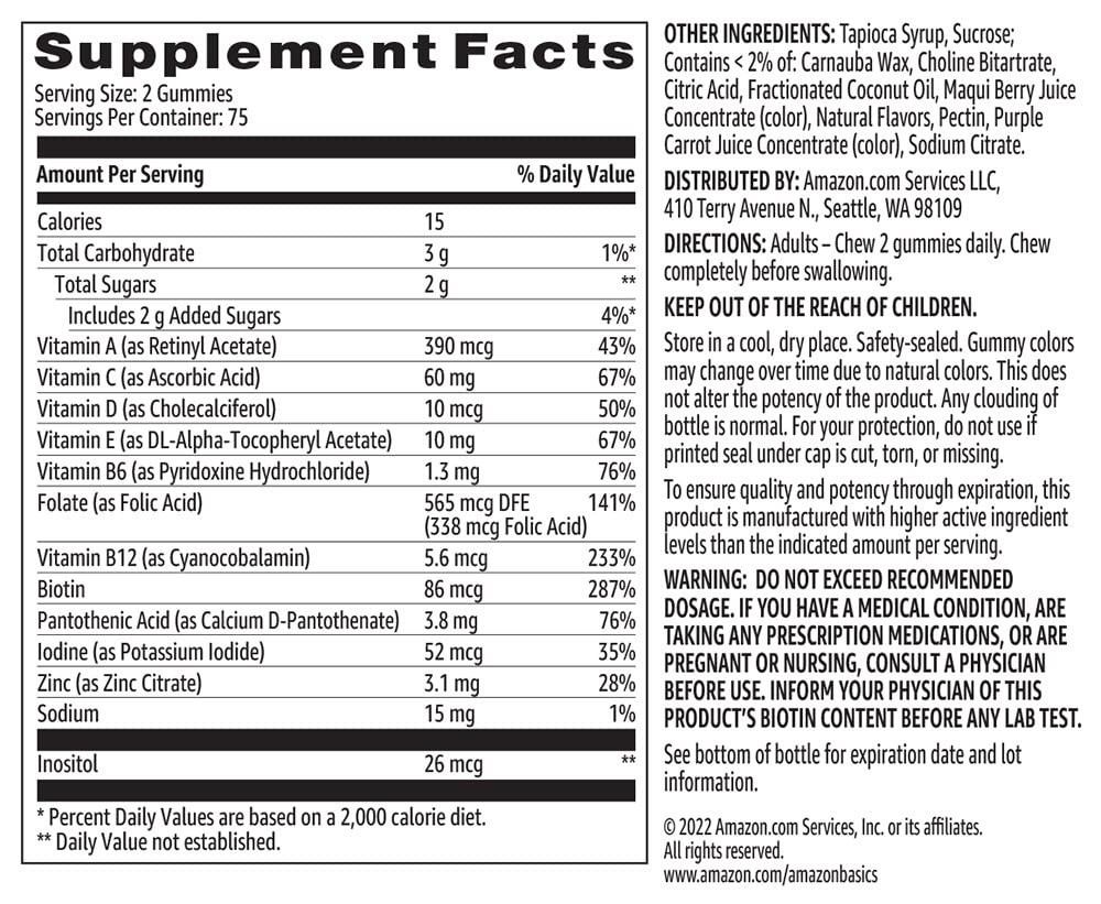 Amazon Basics Adult Multivitamin Gummies, 150 Count, Vegetarian