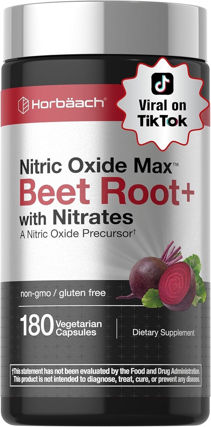 Nitric Oxide Beet Root Capsules | With Nitrates | 180 Count | by Horbaach