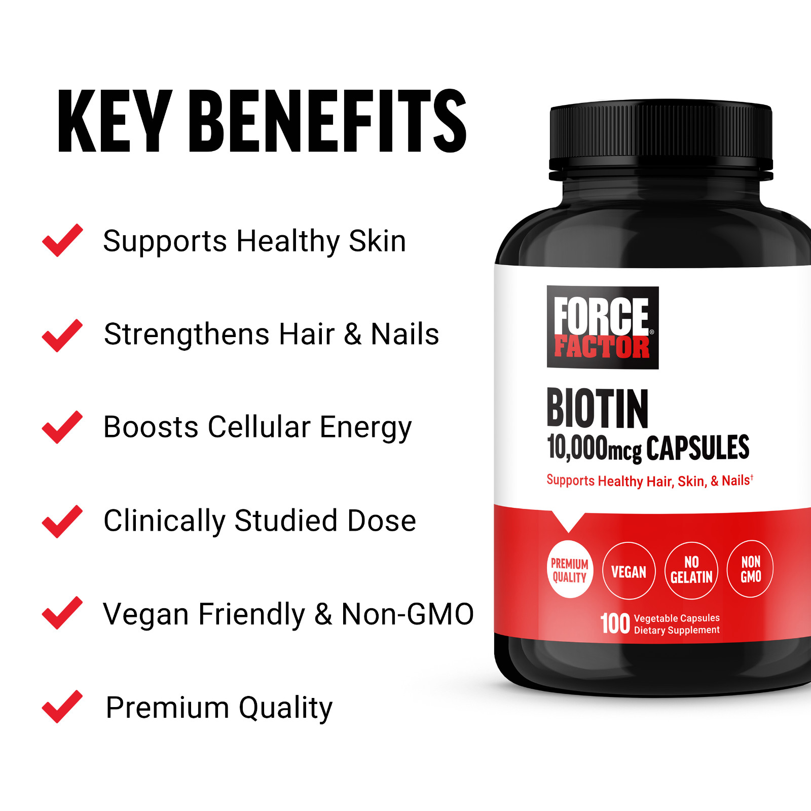 Force Factor Biotin 10000mcg Healthier Hair-Skin-Nails & Hair Growth Supplement
