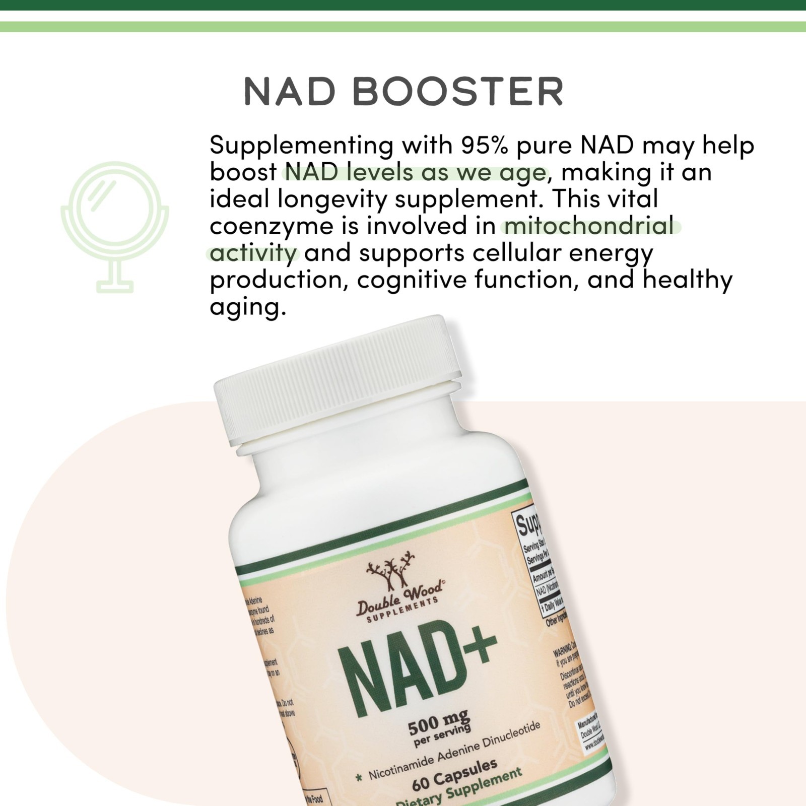 NAD+ 500mg Capsules – Energy Boost, Healthy Aging, 95% Pure, Vegan, Non-GMO, 60