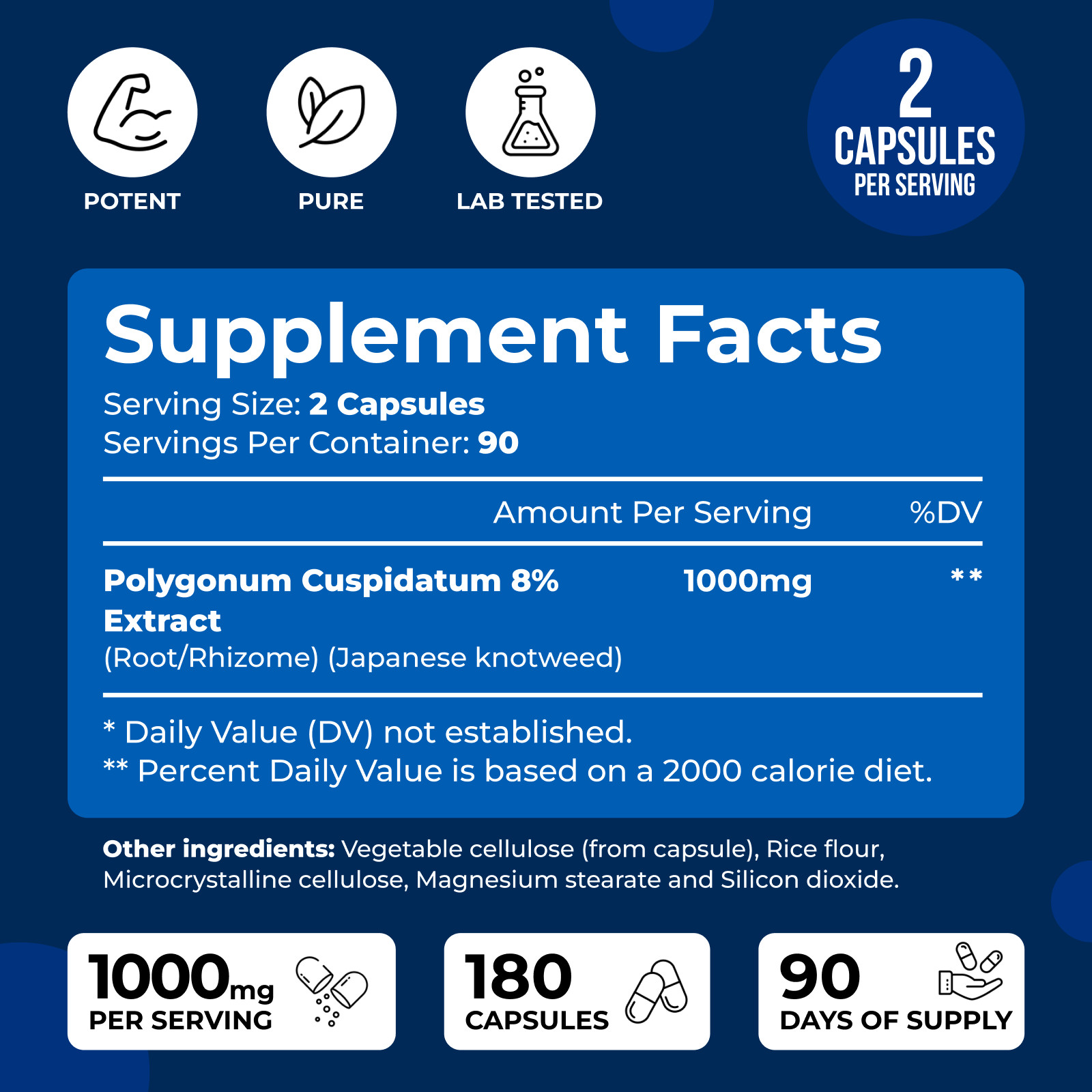 Resveratrol Capsules 1000mg Serving 180 Capsules Anit-Aging and Cardiovascular