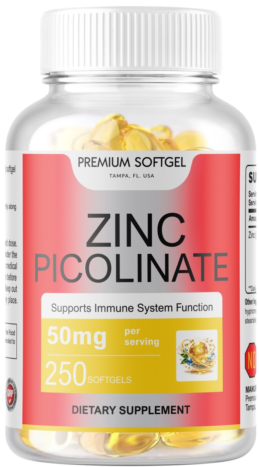 Zinc Picolinate 250 Softgels 50mg Normal Metabolism Overall Wellness Immune USA