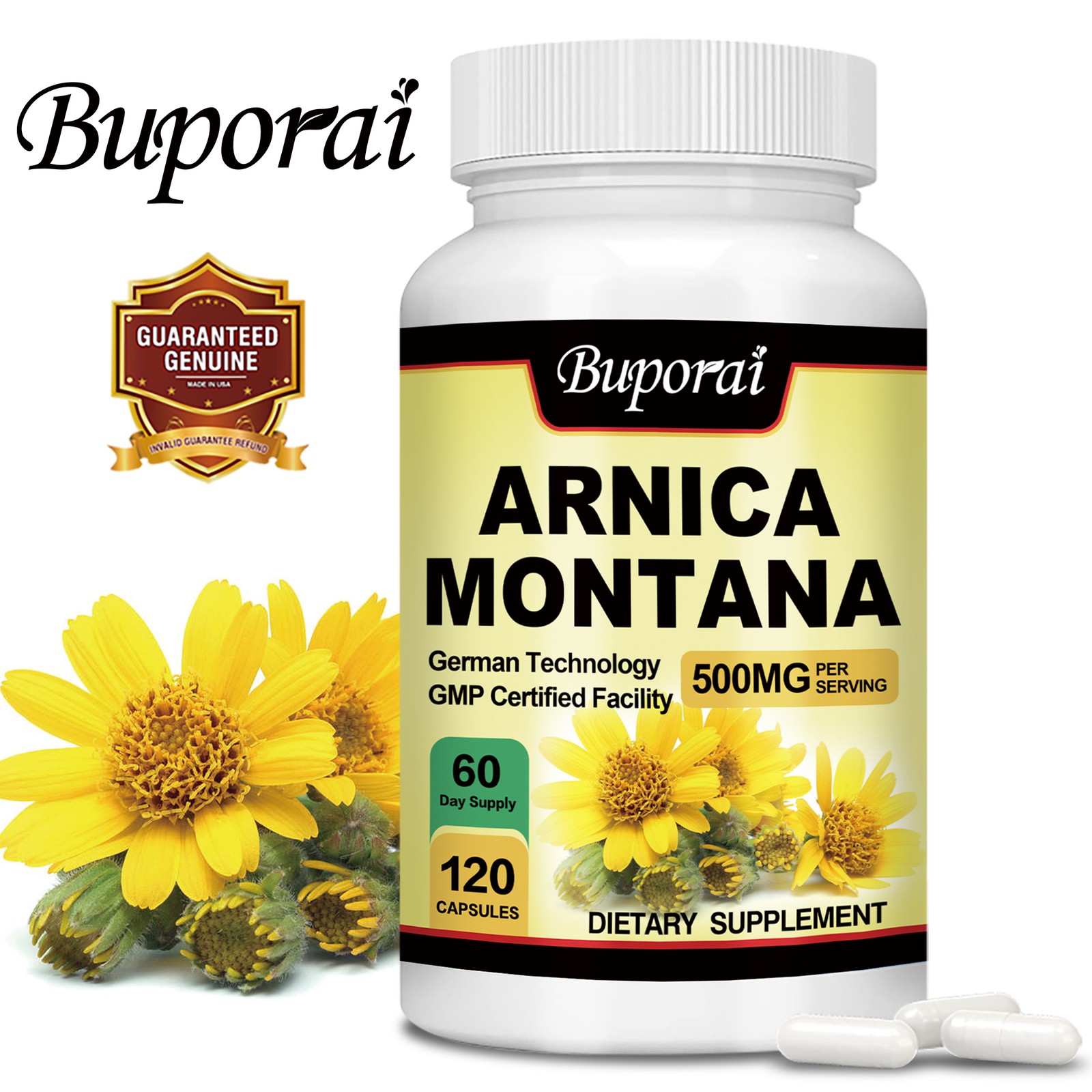Arnica Montana 500mg -High Potency,Pain,Bruises Relief,Anti-Inflammatory Support