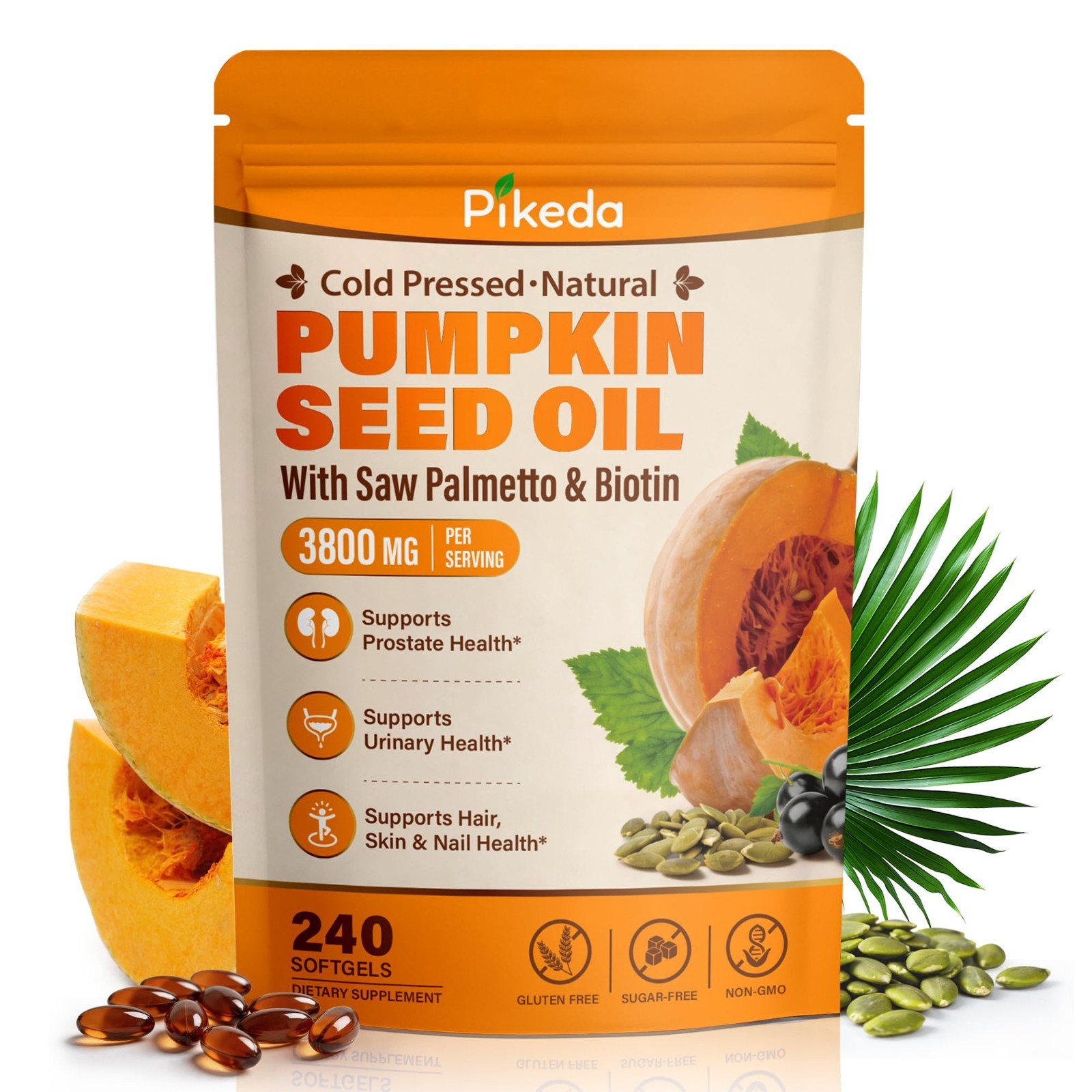 Pumpkin Seed Oil & Saw Palmetto 3800mg, 240 Softgels – Hair Growth & Prostate Su
