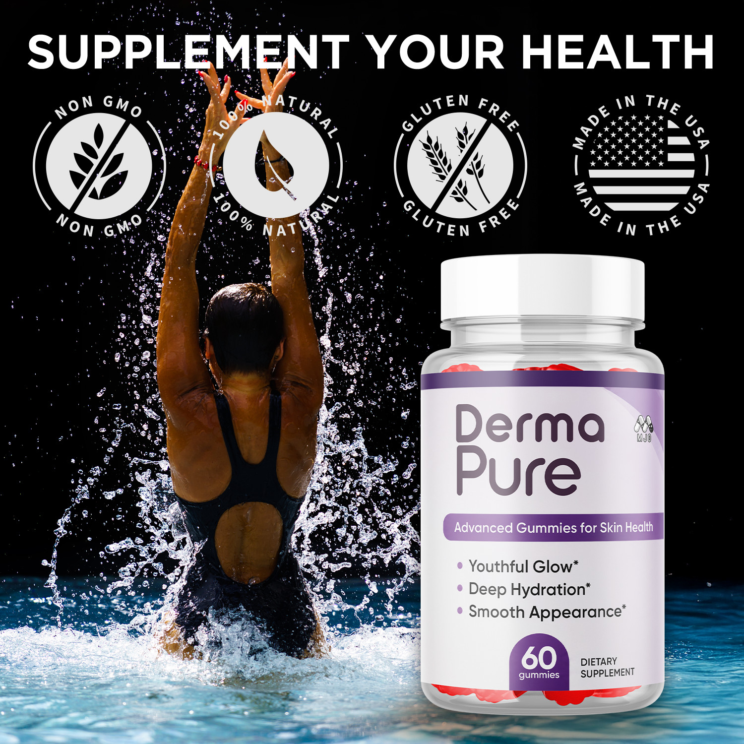 (5 Pack) Derma Pure Skin Health Gummys DermaPure Vitamin Supplement 300 Gummies
