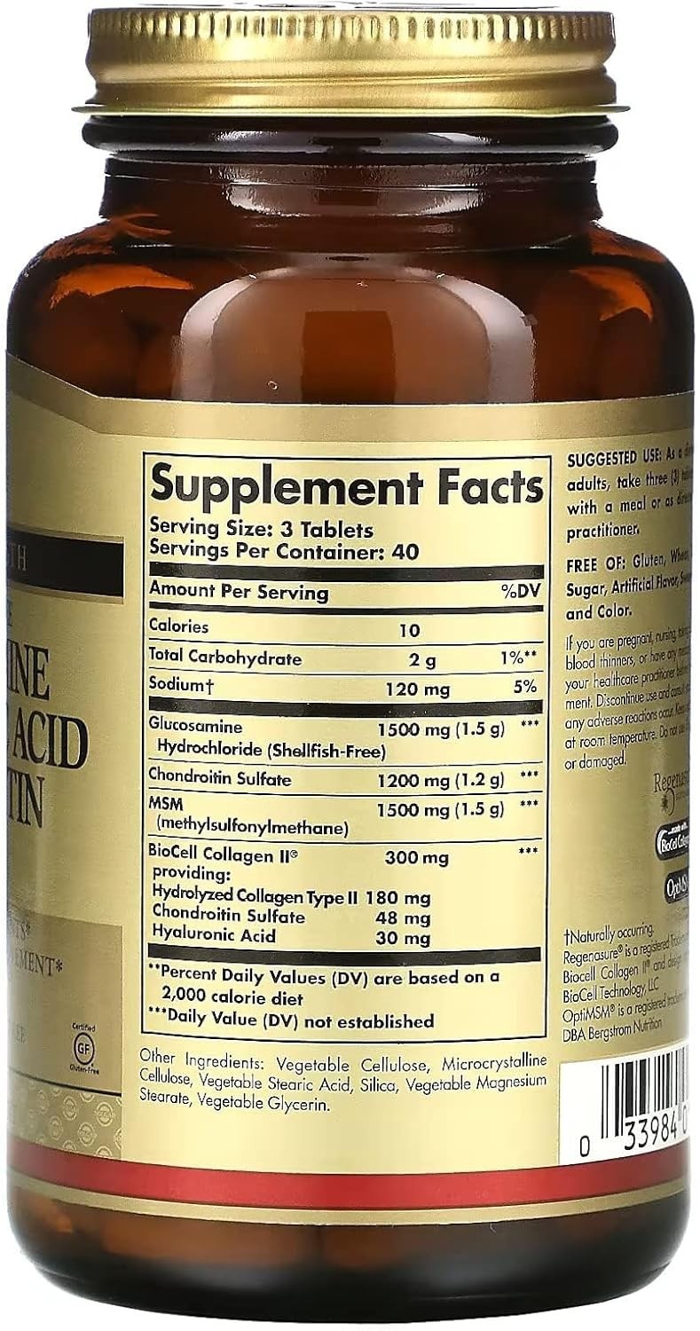 Solgar, Glucosamine Hyaluronic Acid Chondroitin MSM, 120 Tablets EXP 03/2028