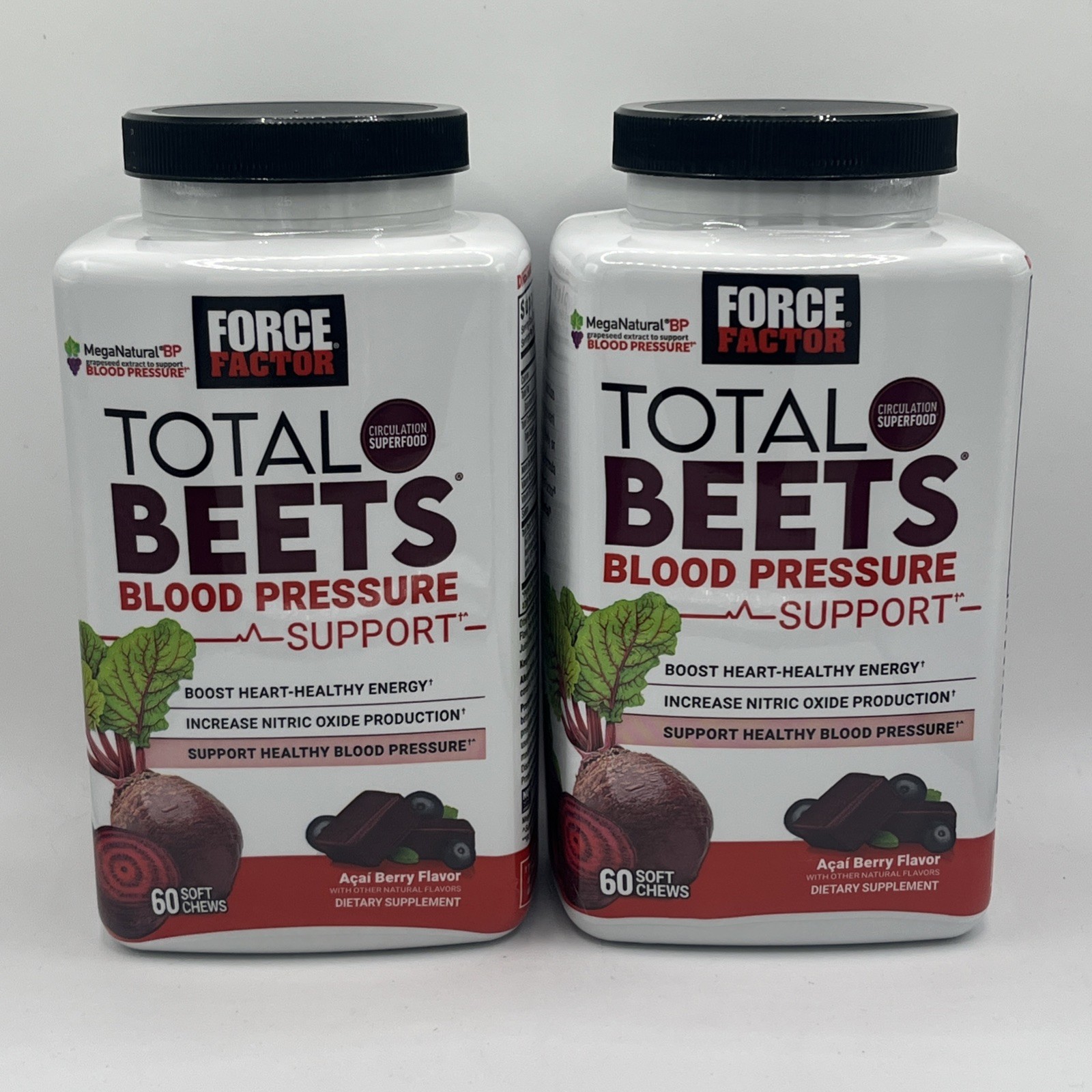 2 PACK Force Factor Total Beets Healthy Energy + Antioxidants 60 Soft Chews NEW