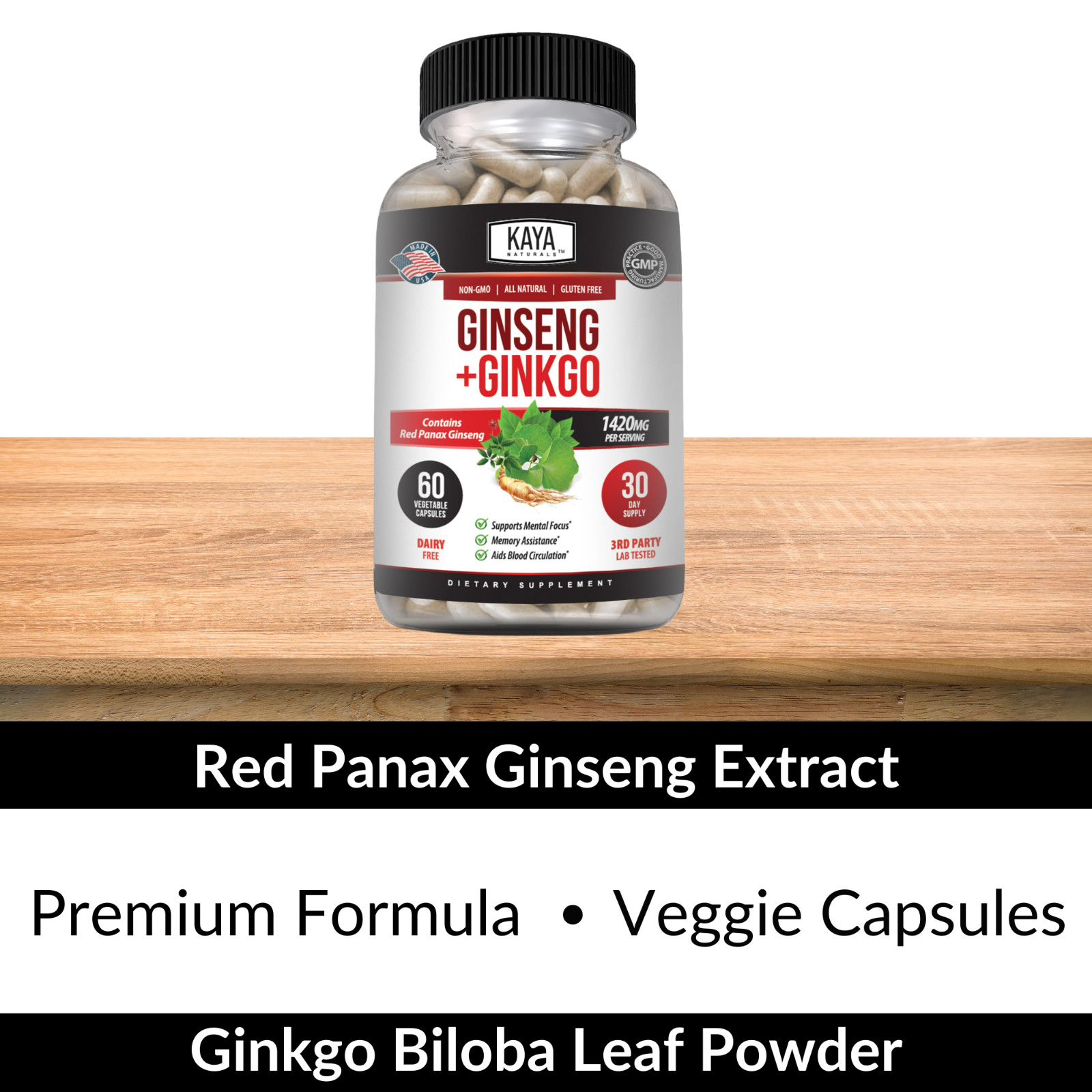 (2 Pack) Ginseng + Ginkgo for Brain Function, Blood Flow, Anti Inflammatory