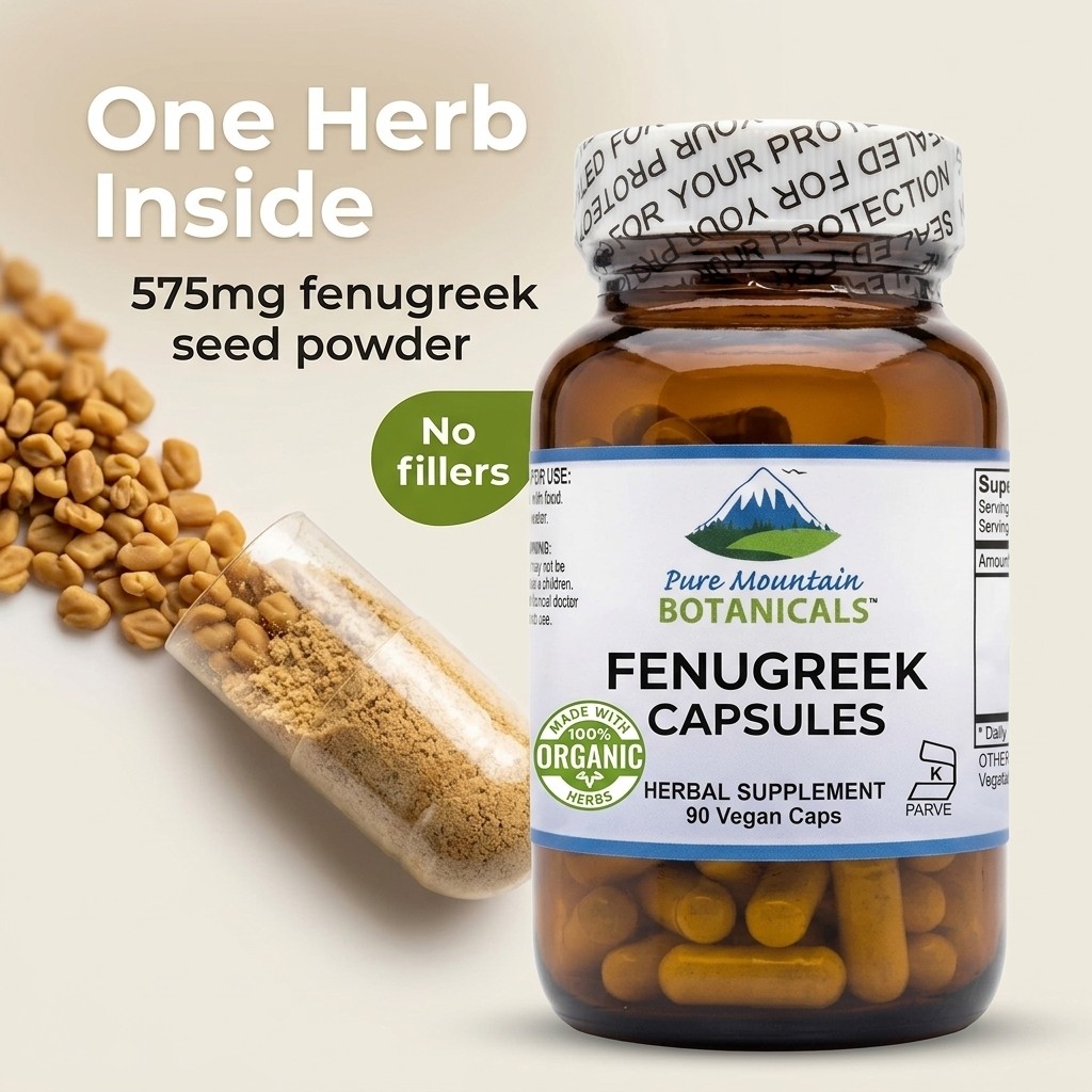 Pure Mountain Botanicals Fenugreek Capsules Organic Fenugreek Seed Supplement