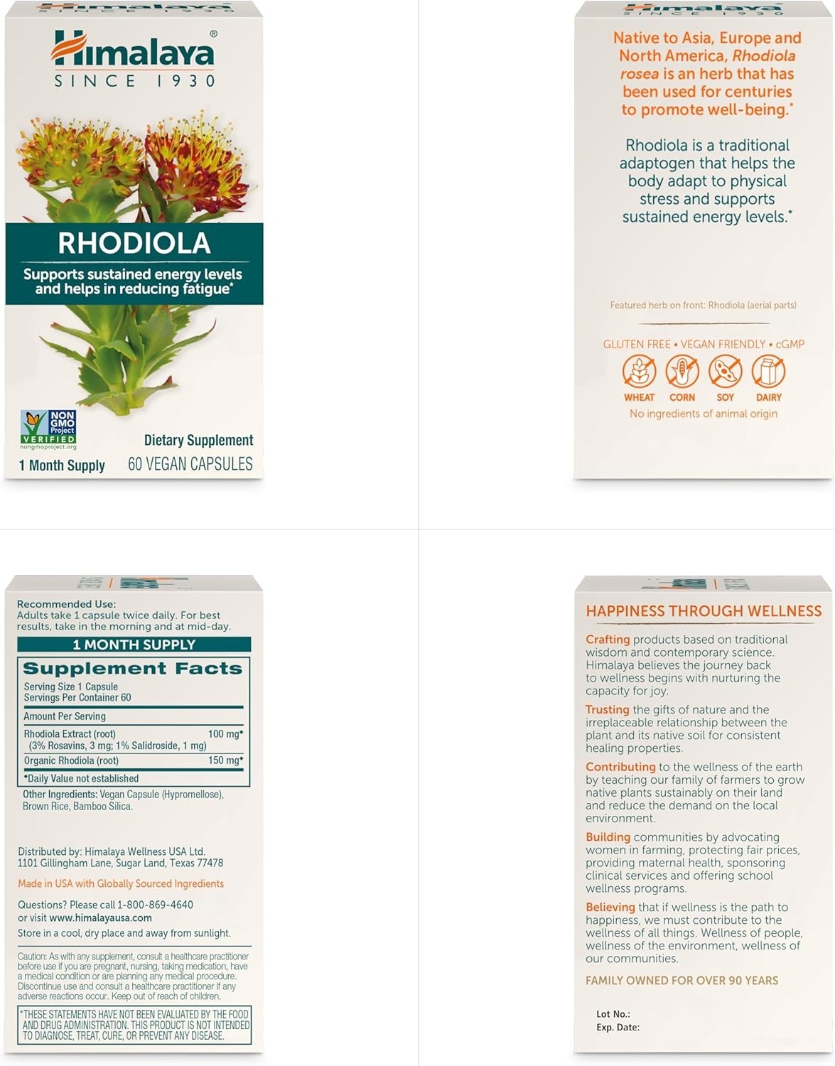 Himalaya Rhodiola Rosea 250mg Herbal Stress Energy Support Vegan 60 Capsules
