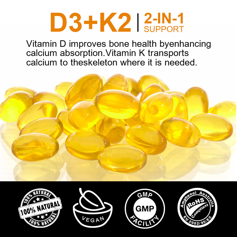 Vitamin D3 + Vitamin K2 120 Softgels – 5000IU Vit D3, 200Mcg MK7-K2 Per Serving