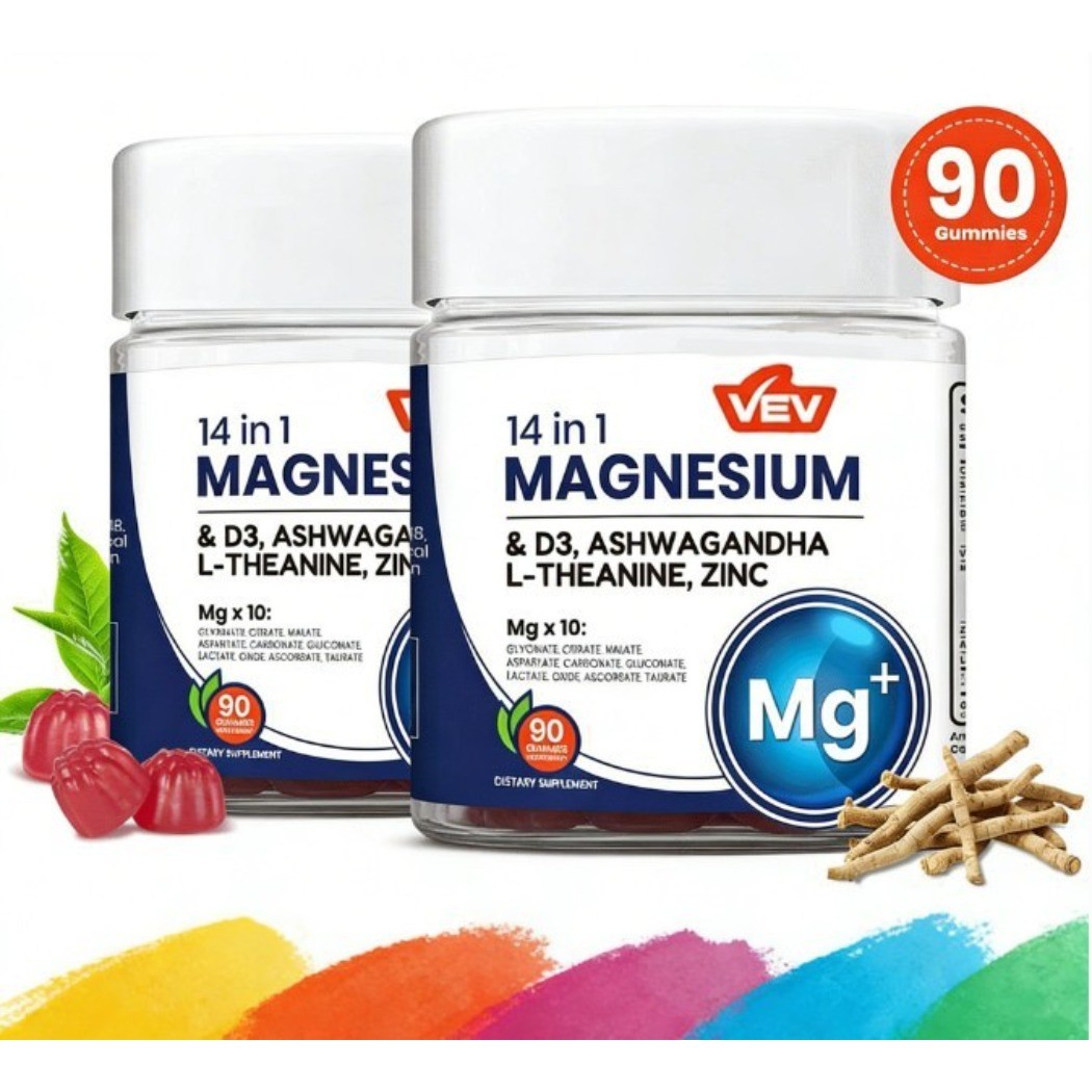 2-Pack VEV 14-in-1 Magnesium Gummies with Vitamin D3 & Ashwagandha 90 Count