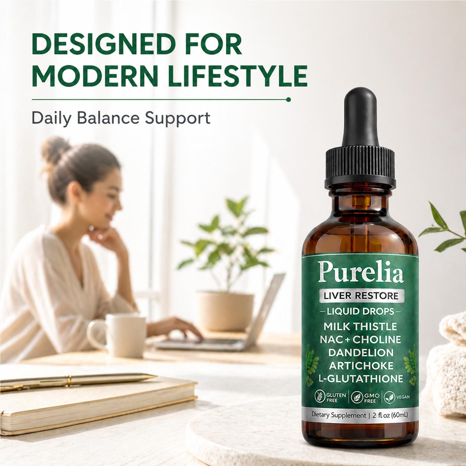 Purelia Liver Restore Drops, Complete Liver Support with Milk Thistle, 2 Fl Oz