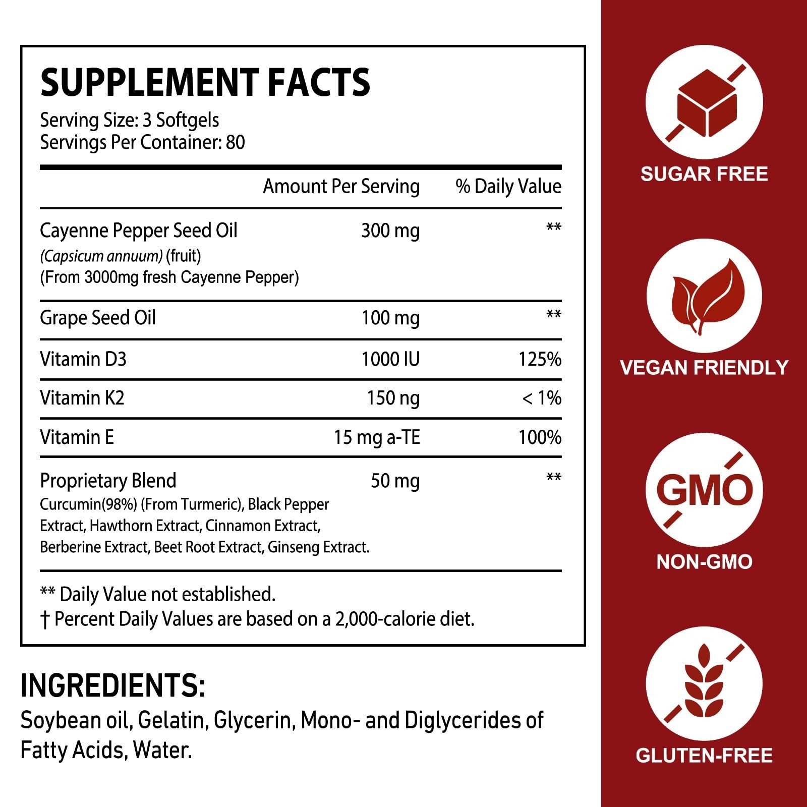 Cayenne Pepper Softgels 240 Count | Non-GMO Beetroot Hawthorn D3 K2 | Heart & Ci