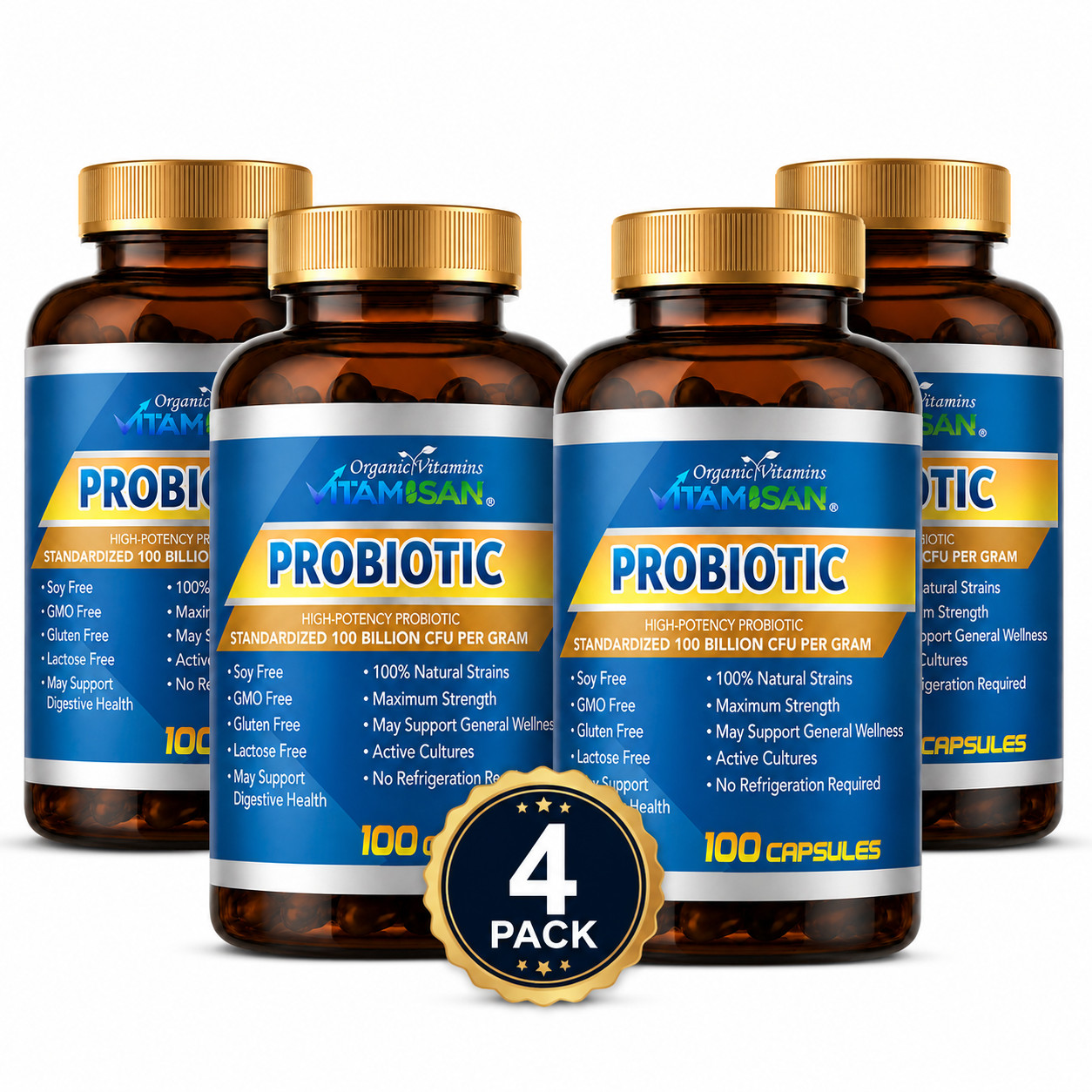 4 Bottles Probiotic 100 Billion CFU 100 Capsules Each Gut Health Wellness