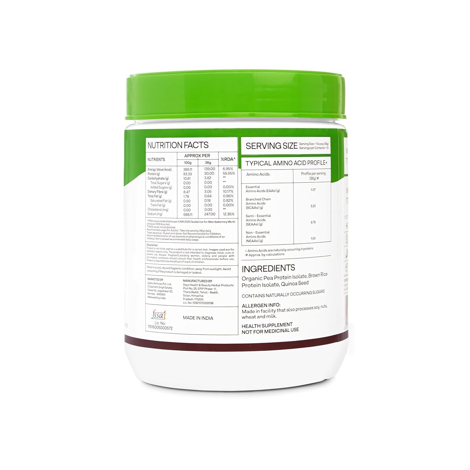 OZiva Organic Plant Protein Powder For Everyday Fitness Men & Women 500gm