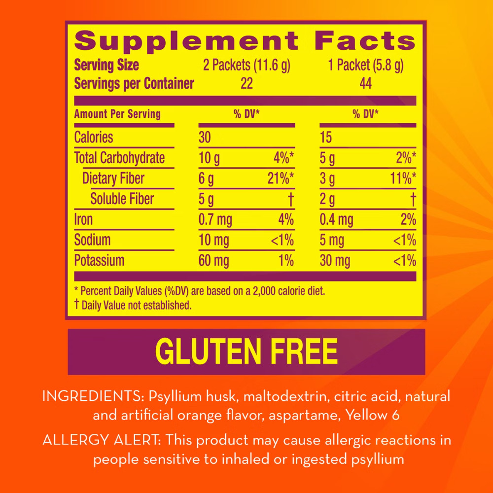 Metamucil Psyllium Fiber Supplement Powder Packets Orange – 2.4g – 44ct