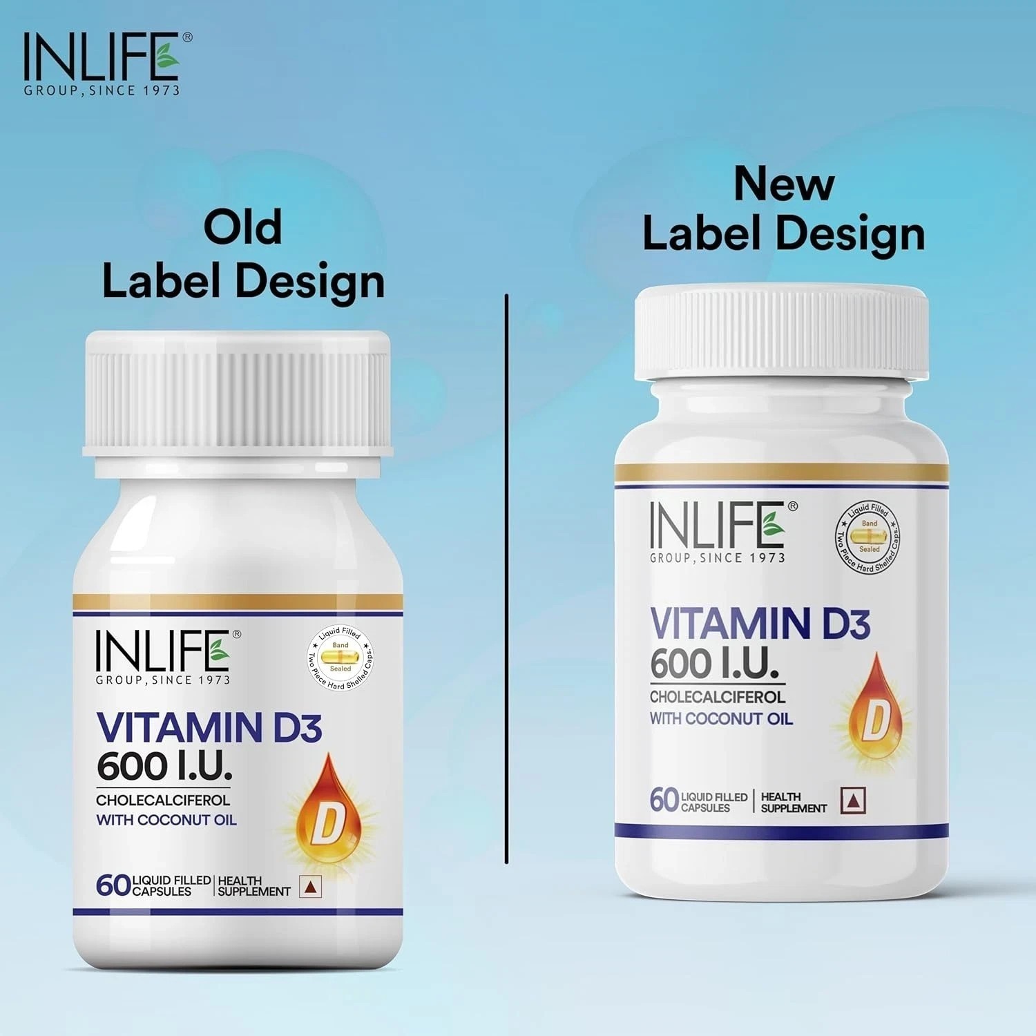 INLIFE Vitamin D3 600 IU Cholecalciferol Supplement with Coconut Oil 60N U815