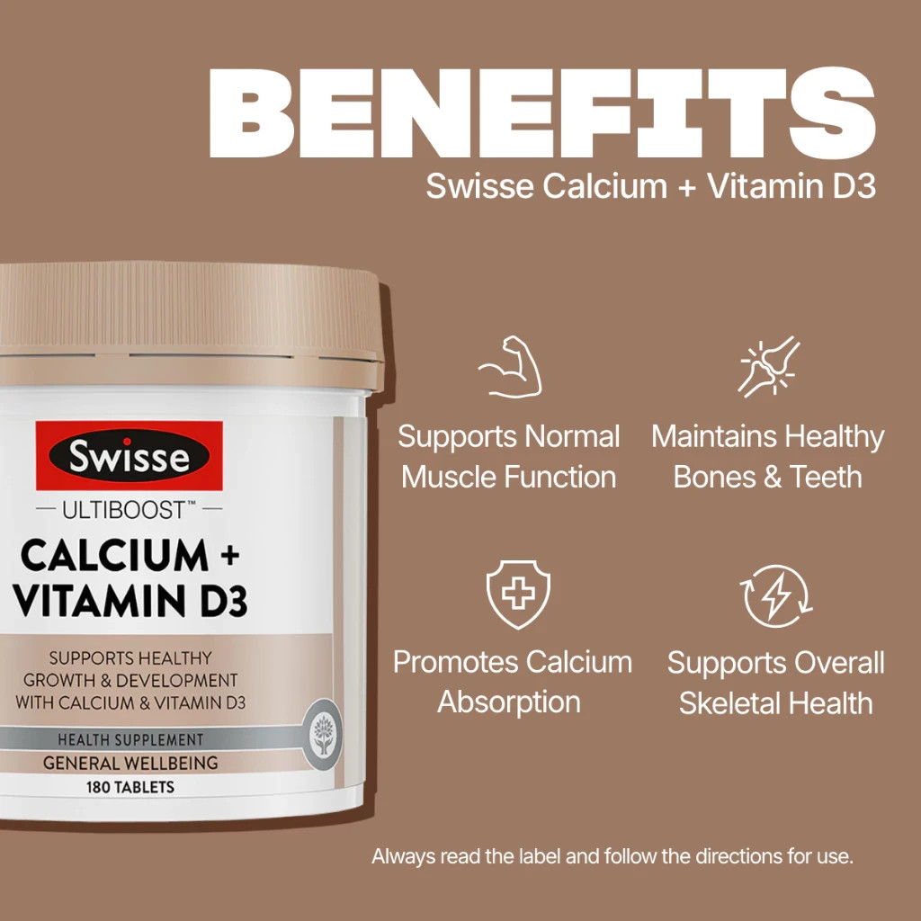 Swisse Ultiboost Calcium + Vitamin D (180 Tabs) Strong Bones Support