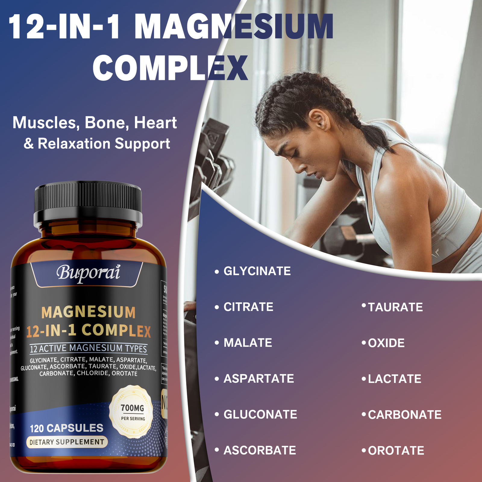 Magnesium 12 in 1 Complex – Magnesium Glycinate, Citrate, Malate, L-Threonate