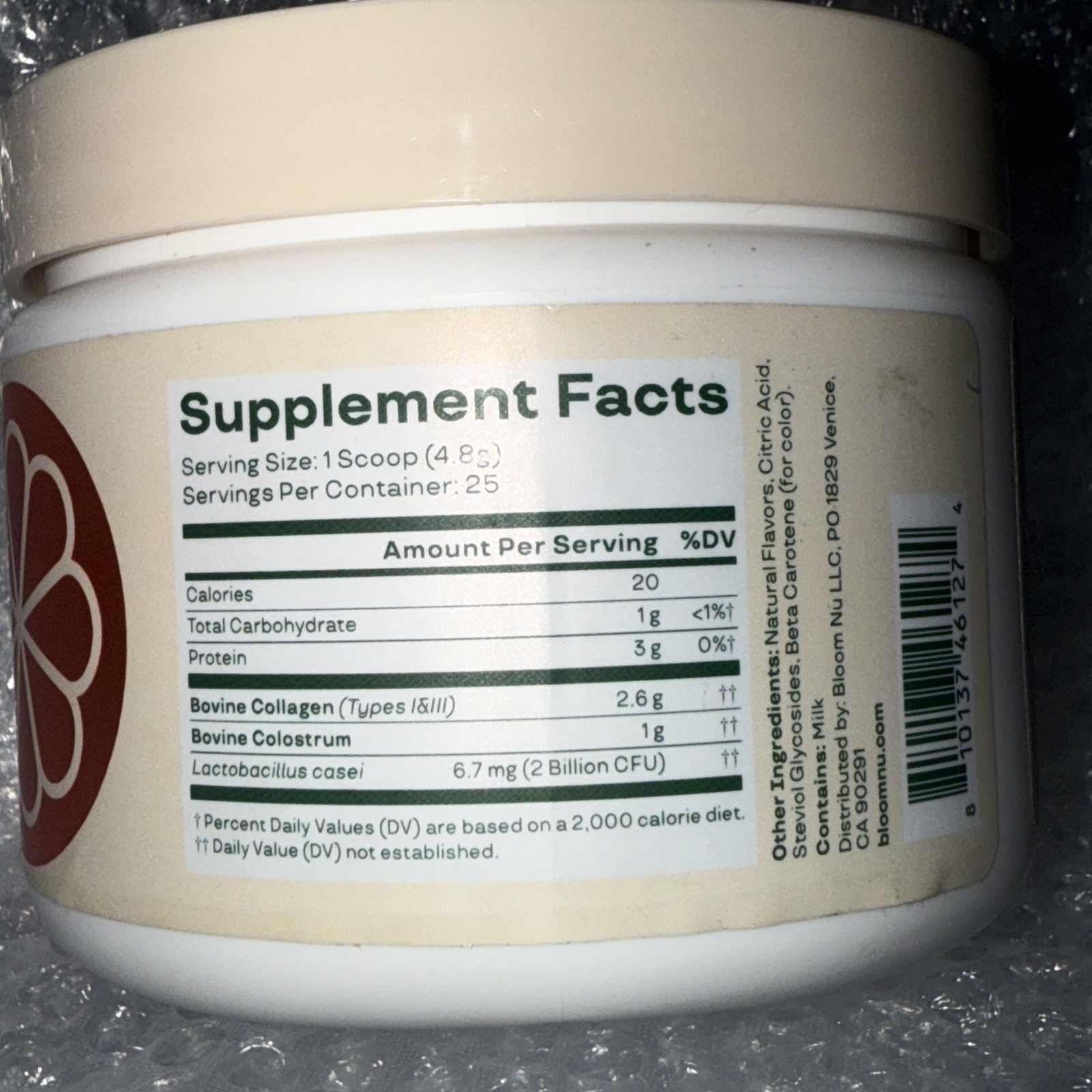 Bloom Colostrum & Collagen Peptides Orange Cream 4.23 Oz EXP 11/2026