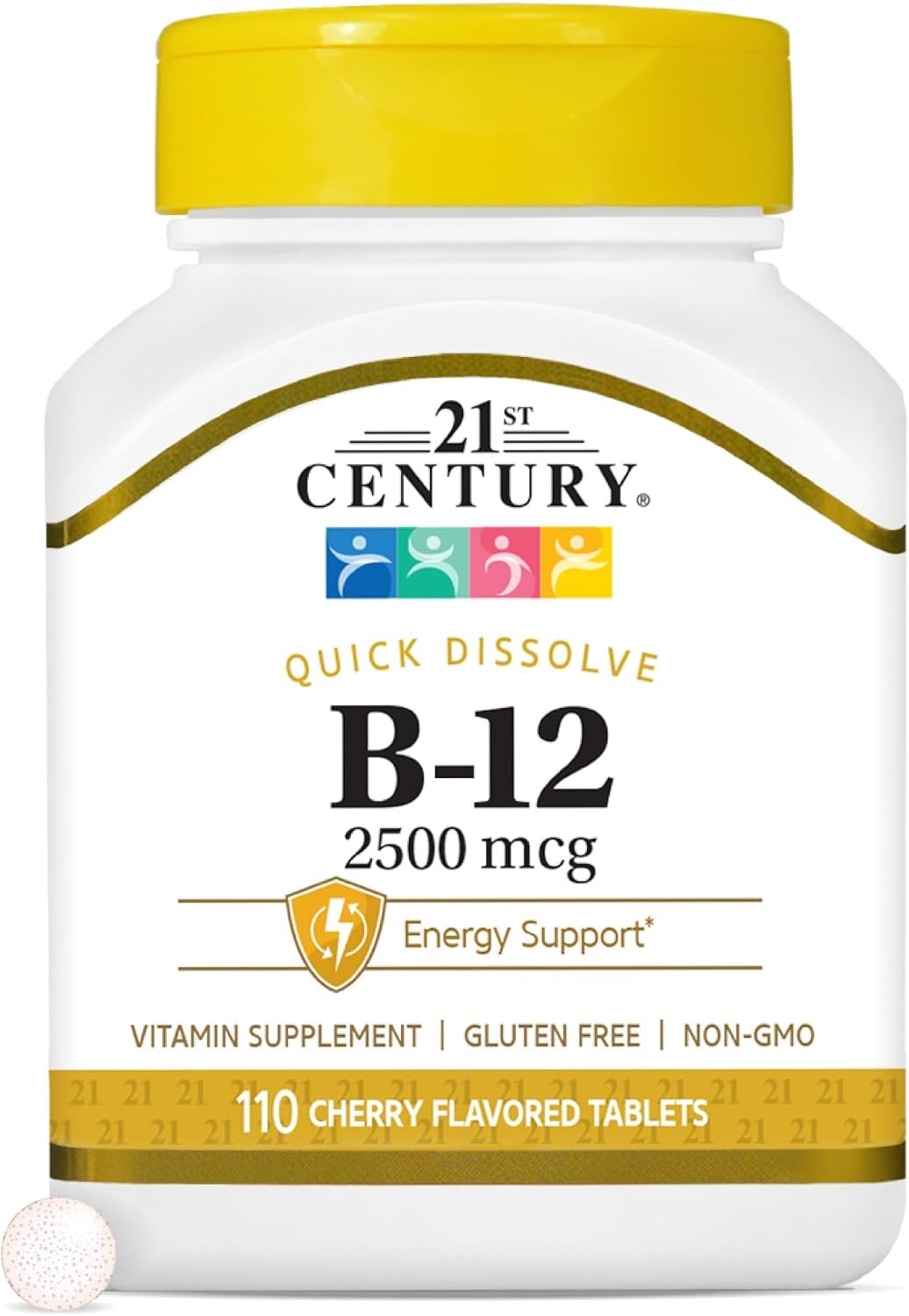 Energy-Boosting B-12 Cherry Tablets 110 Count – 2500 mcg Quick Dissolve Formula