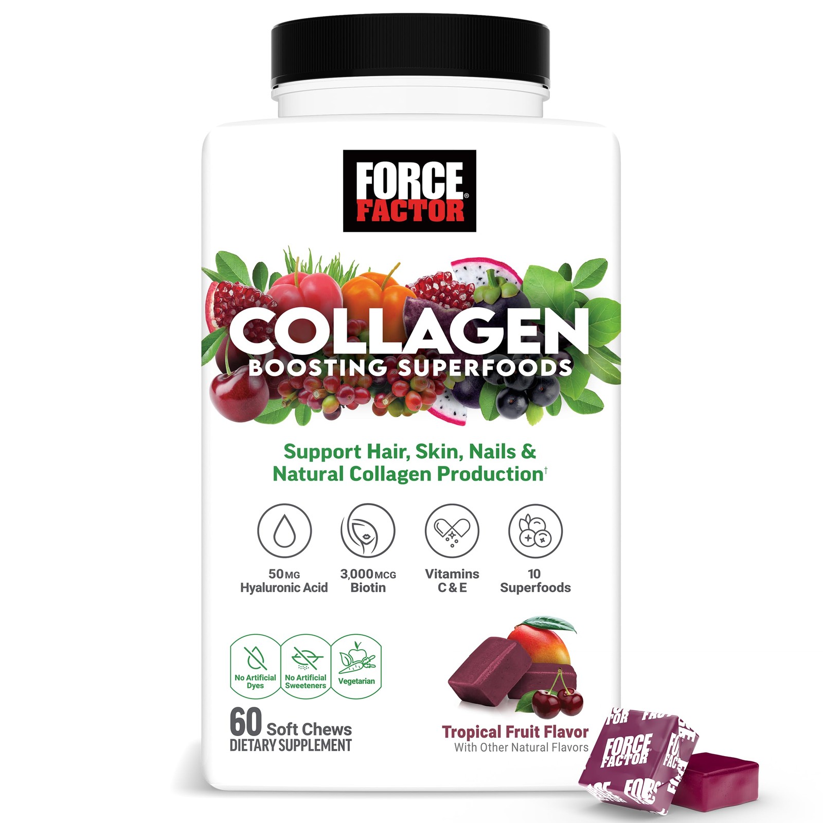 Force Factor Collagen Boosting Superfoods, Vegan 1 Pack, Tropical Fruit