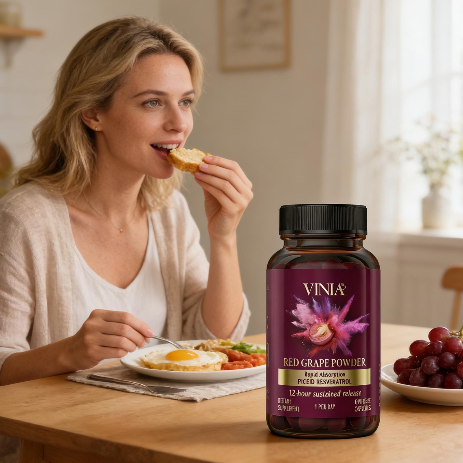 VINIA Piceid Resveratrol Red Grape Powder Supplement Increases Blood Flow 60caps