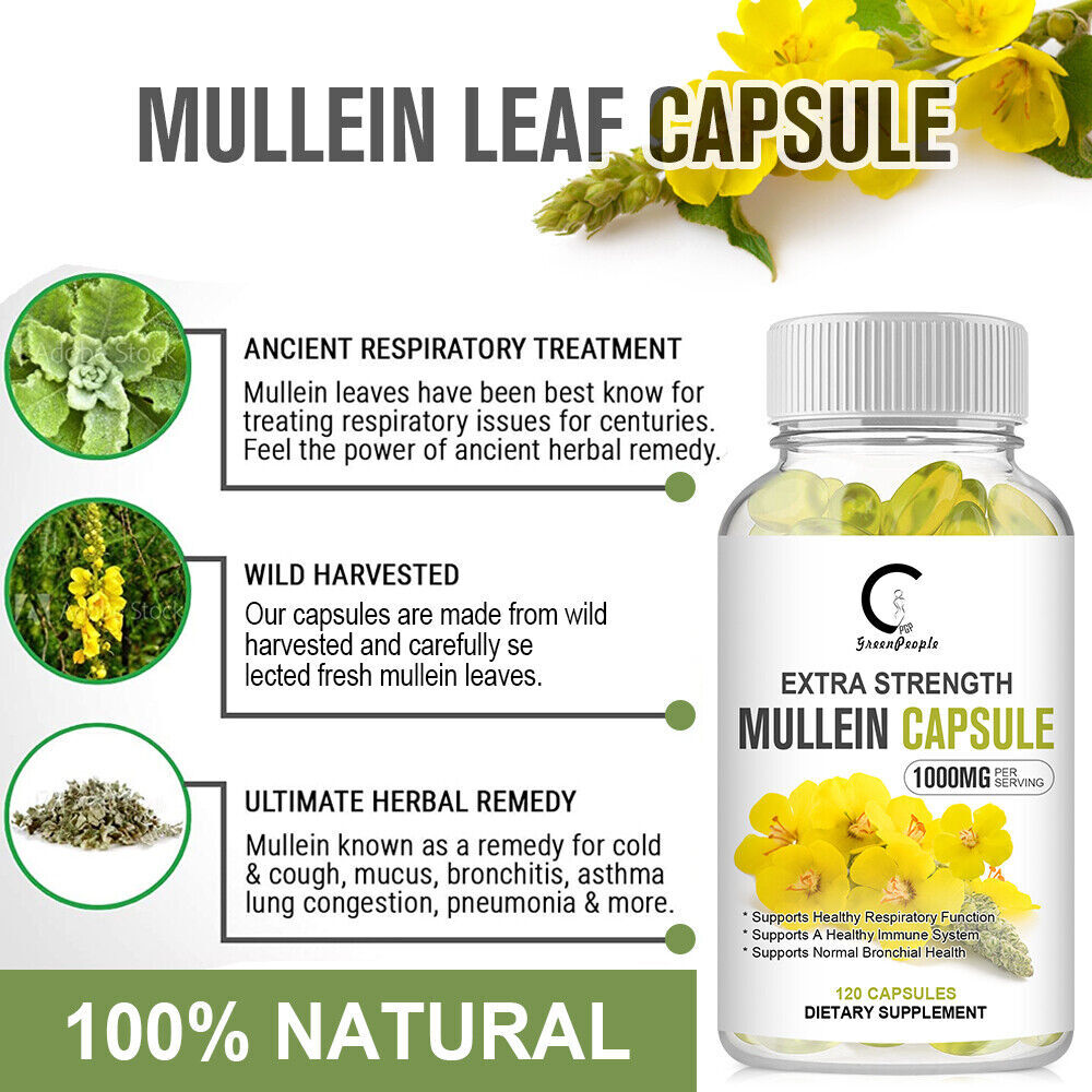 Mullein Leaf Capsules For Lung Cleansing & Detox Herbal Dietary Supplement 120pc