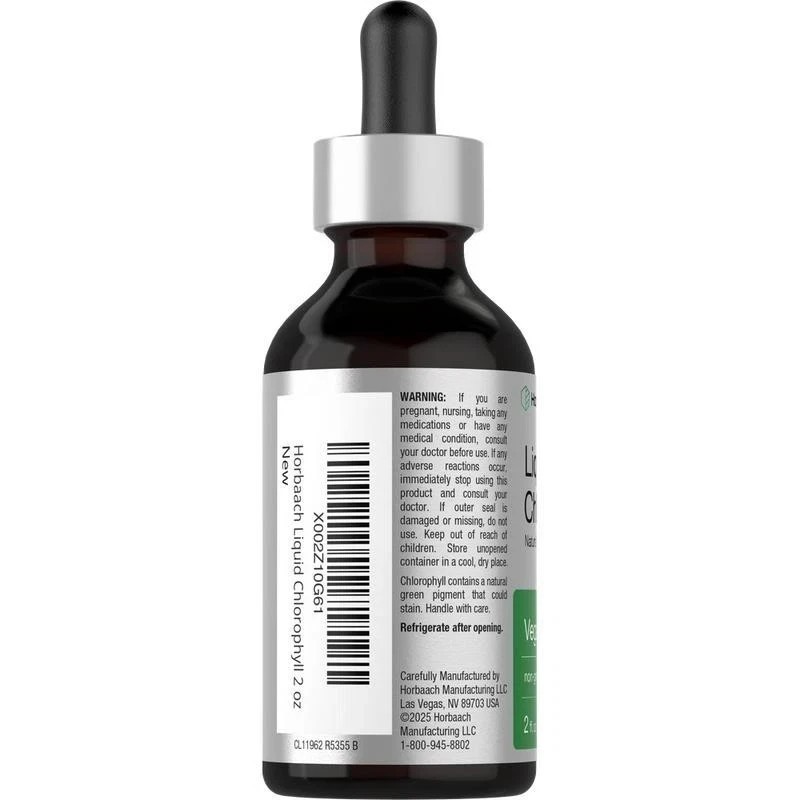Liquid Chlorophyll Drops 2 oz, Non-GMO, Natural Peppermint Flavor, by Horbaach