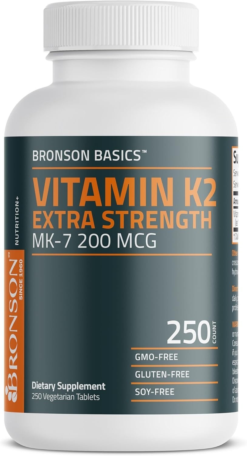 Bronson Vitamin K2 MK-7 200mcg Extra Strength, 250 250 Count (Pack of 1)