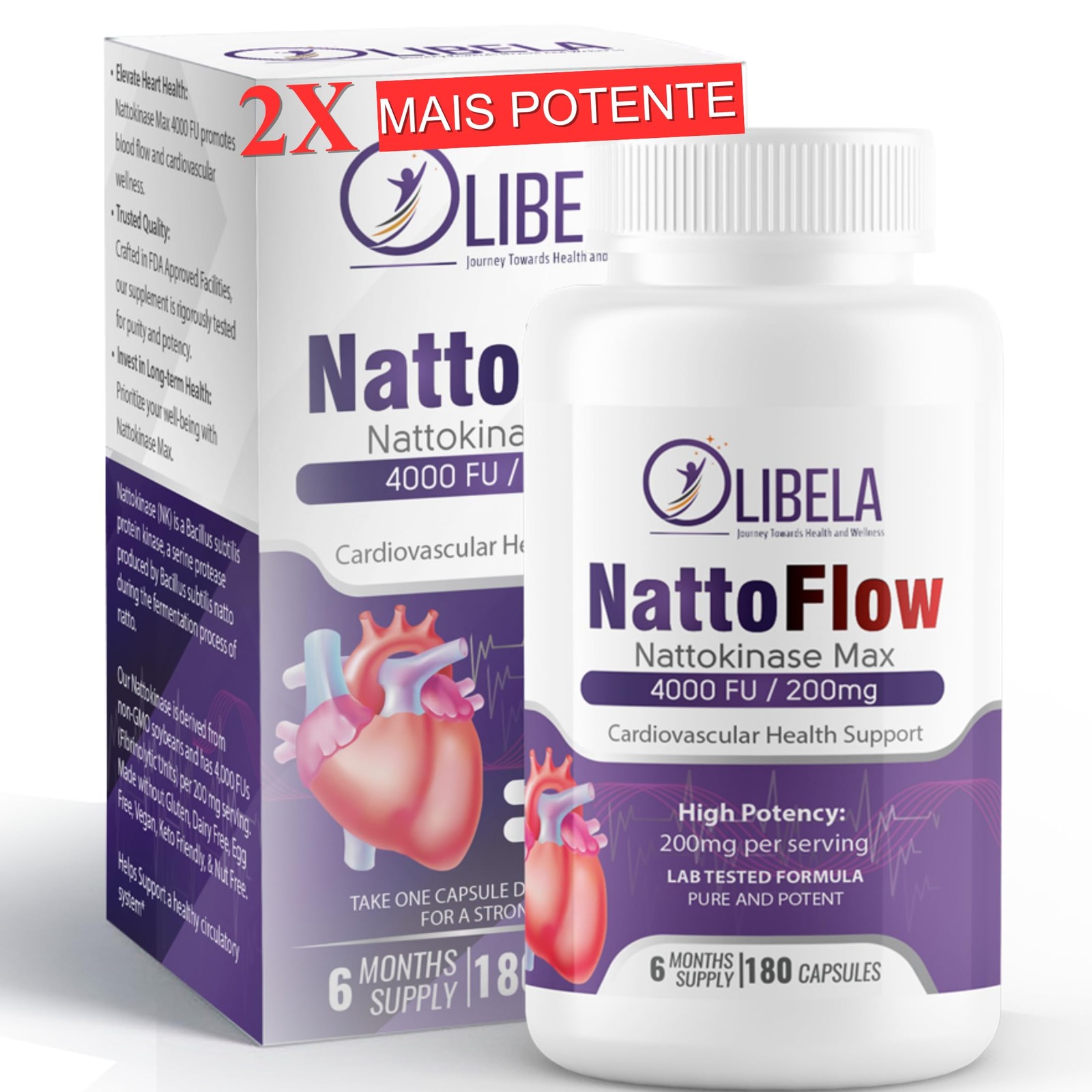 OLIBELA Nattokinase 4,000 FU 180 Capsules 180 Count (Pack of 1), Neutral